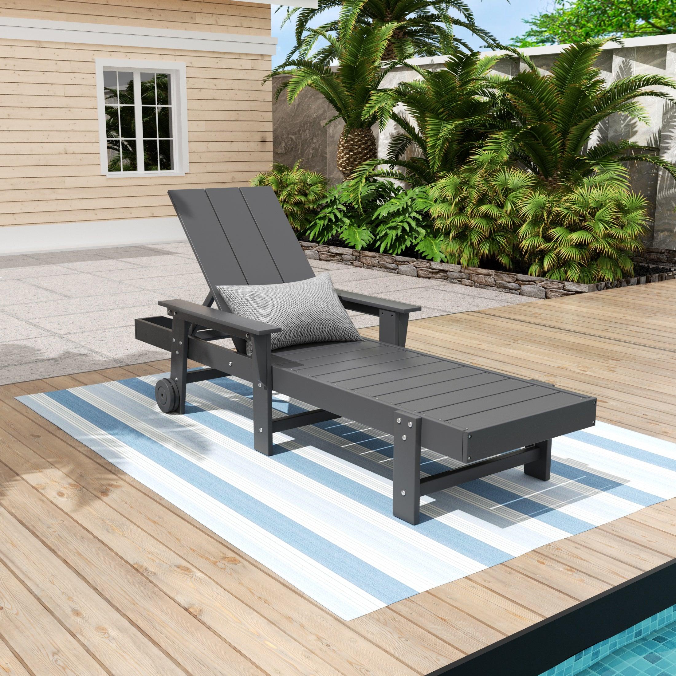 Palms Adjustable Modern Plastic Adirondack Outdoor Chaise Lounge with