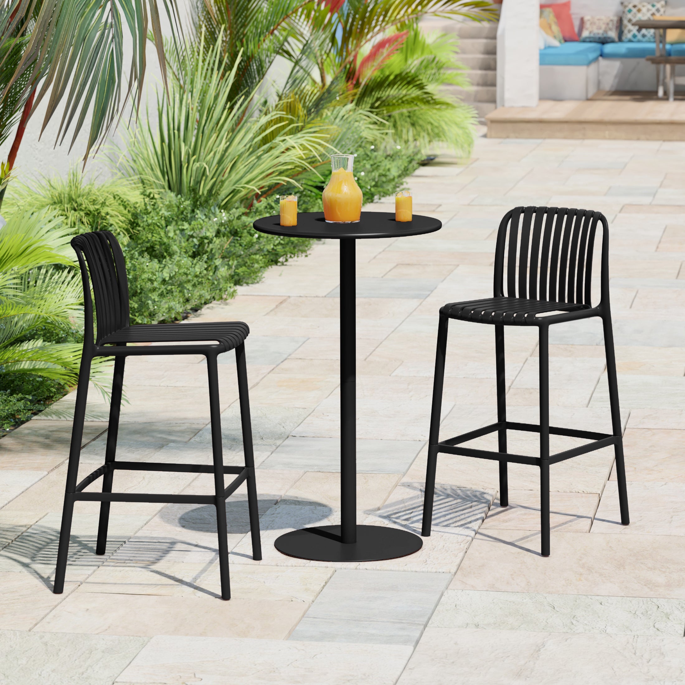 Sunshine 3-Piece Patio Adjustable Bar Table with Stackable Patio Bar Stools