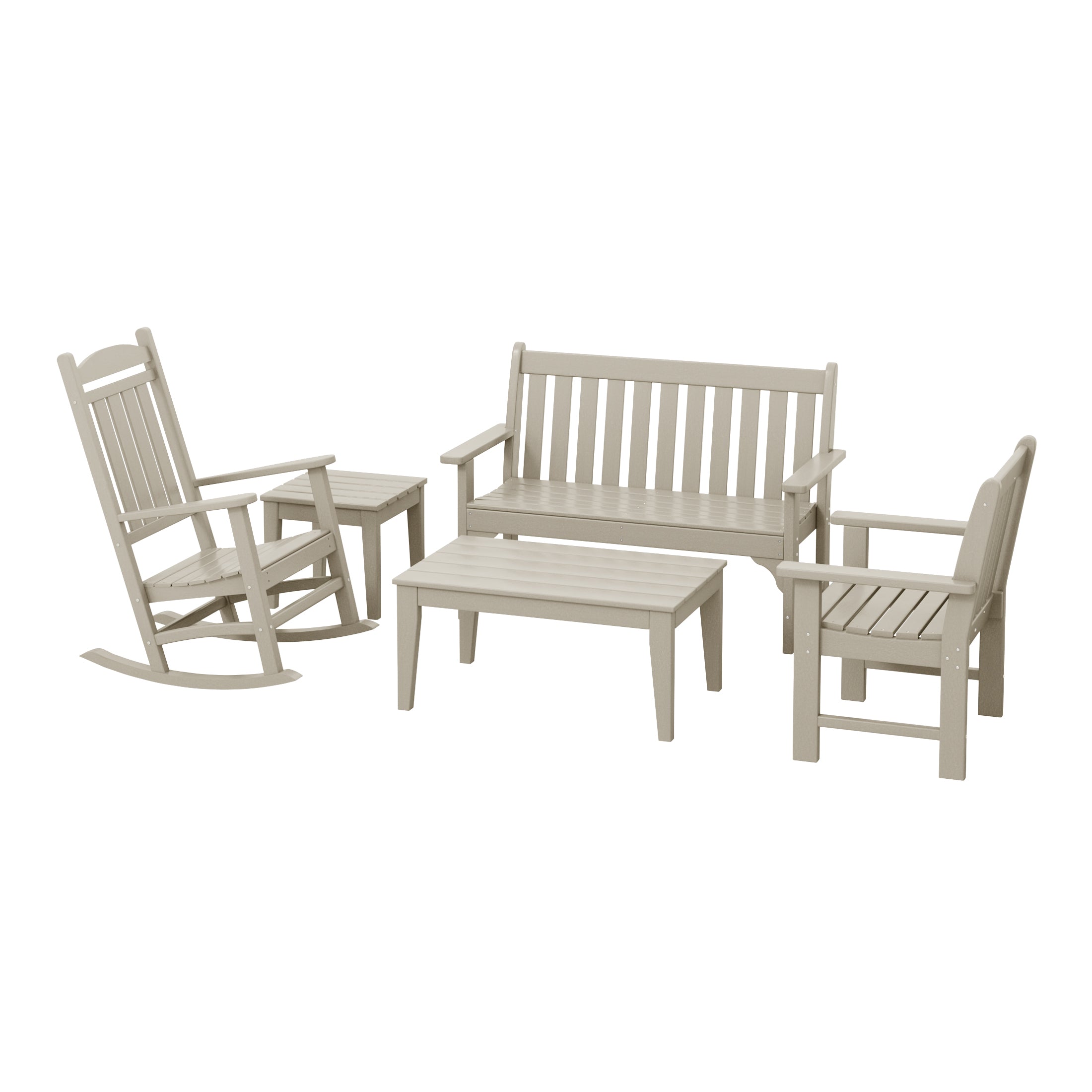 Paradise 5-Piece HDPE Outdoor Patio Furniture Couch and Rocking Chair Set
