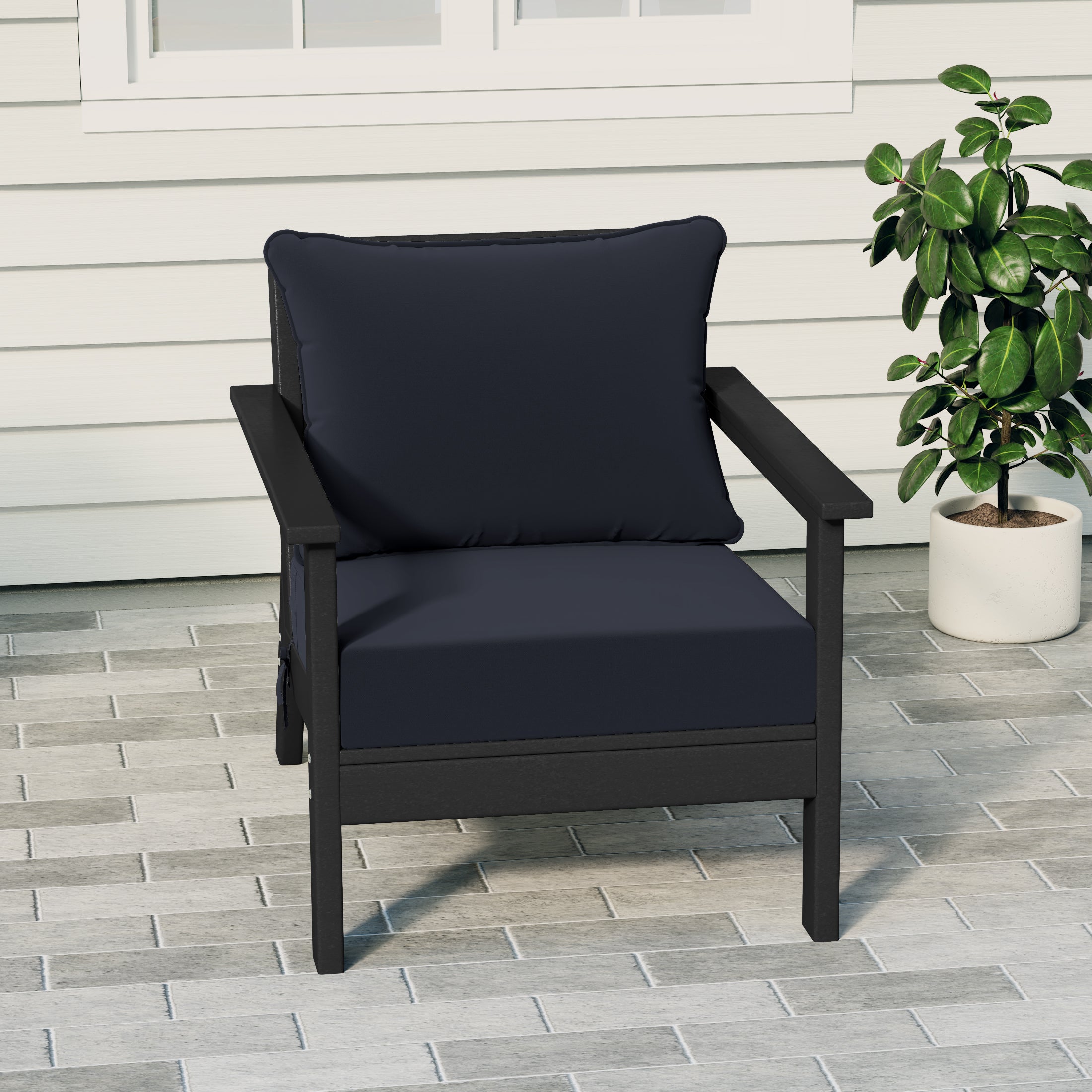 Portsmouth Outdoor Modern HDPE Patio Club Chair with Deep Seat Cushions