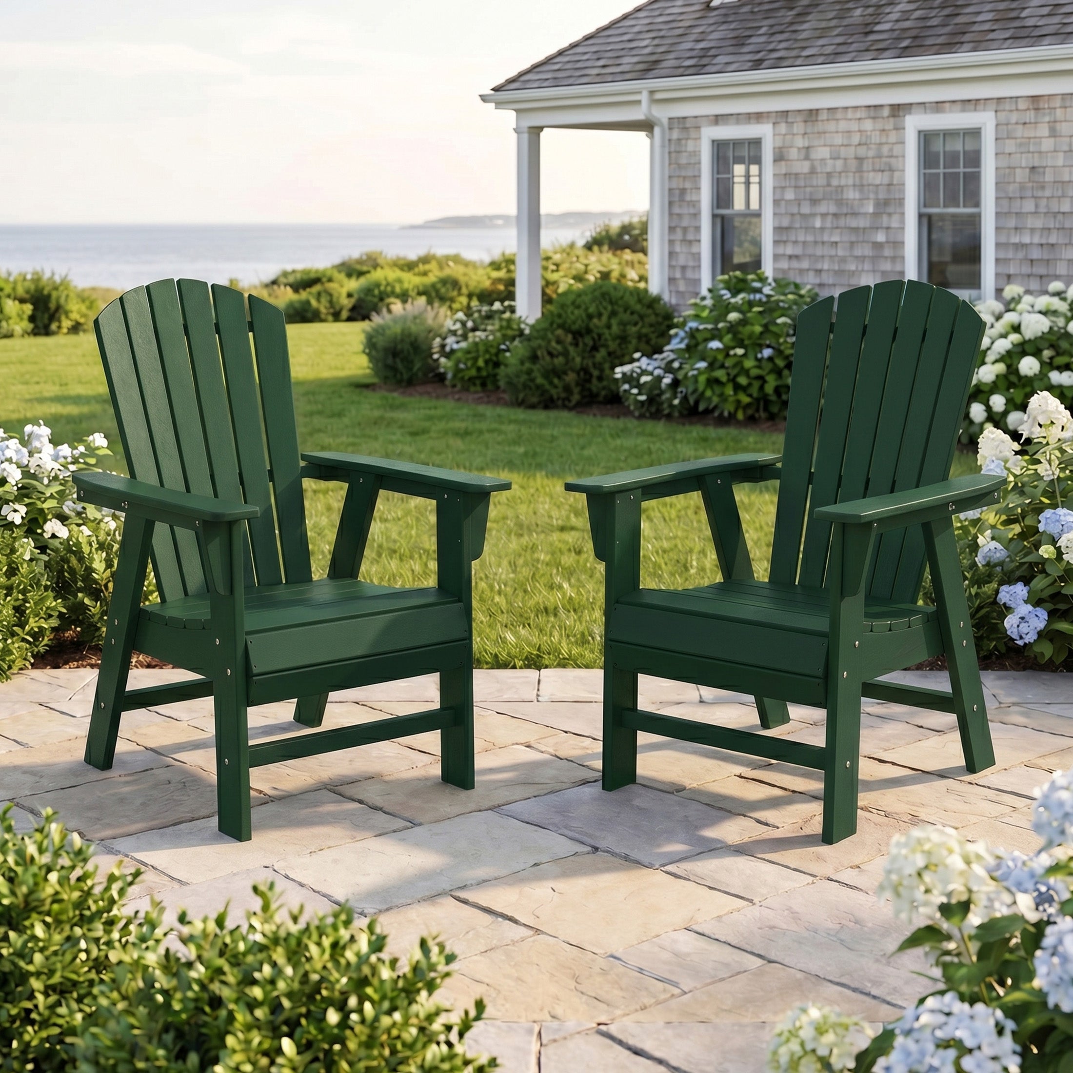 Portside Outdoor Modern HDPE Adirondack Patio Dining Chairs (Set of 2)