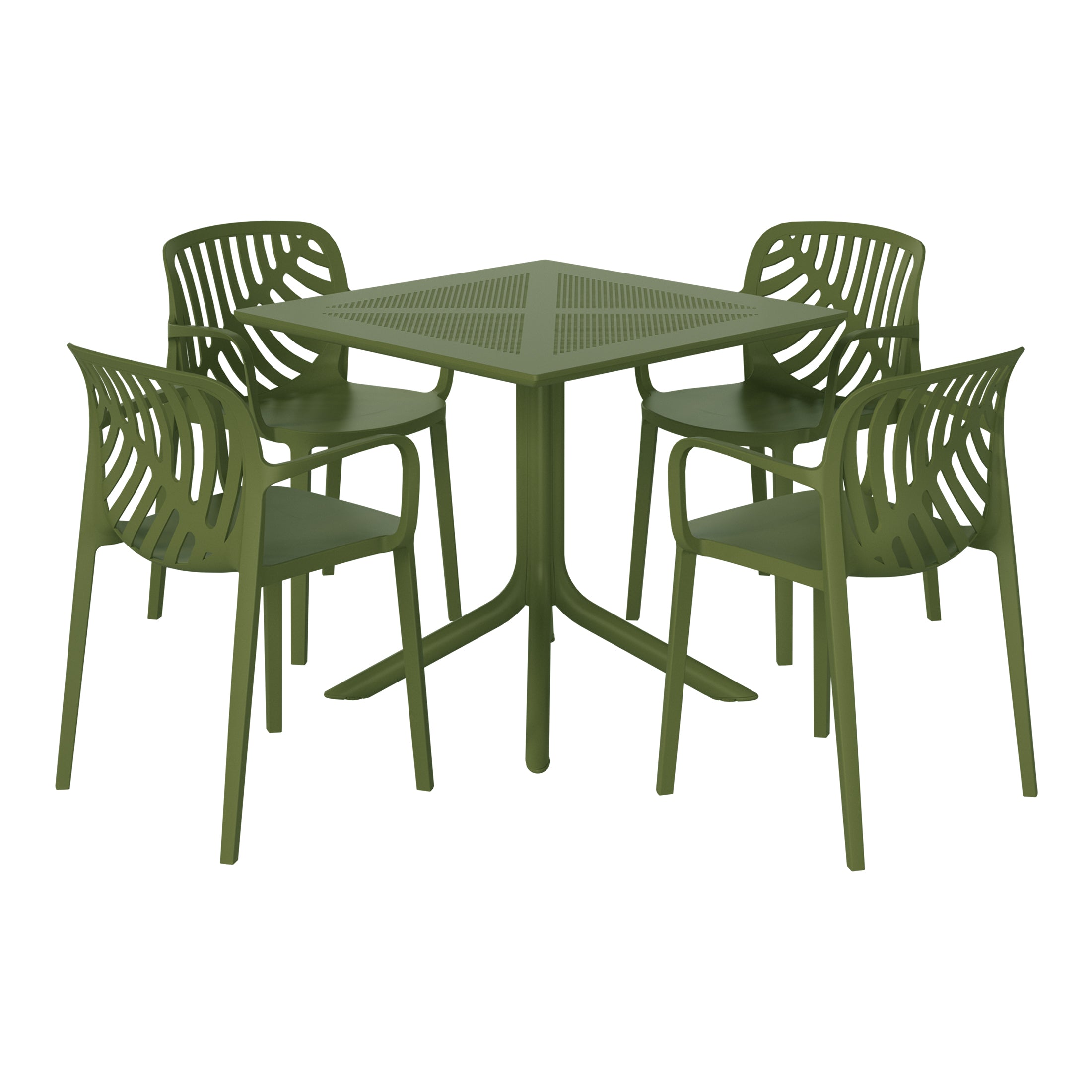 Sunshine 5-Piece Outdoor Resin Square Patio Dining Table Set with Modern Stackable Patio Dining Chairs