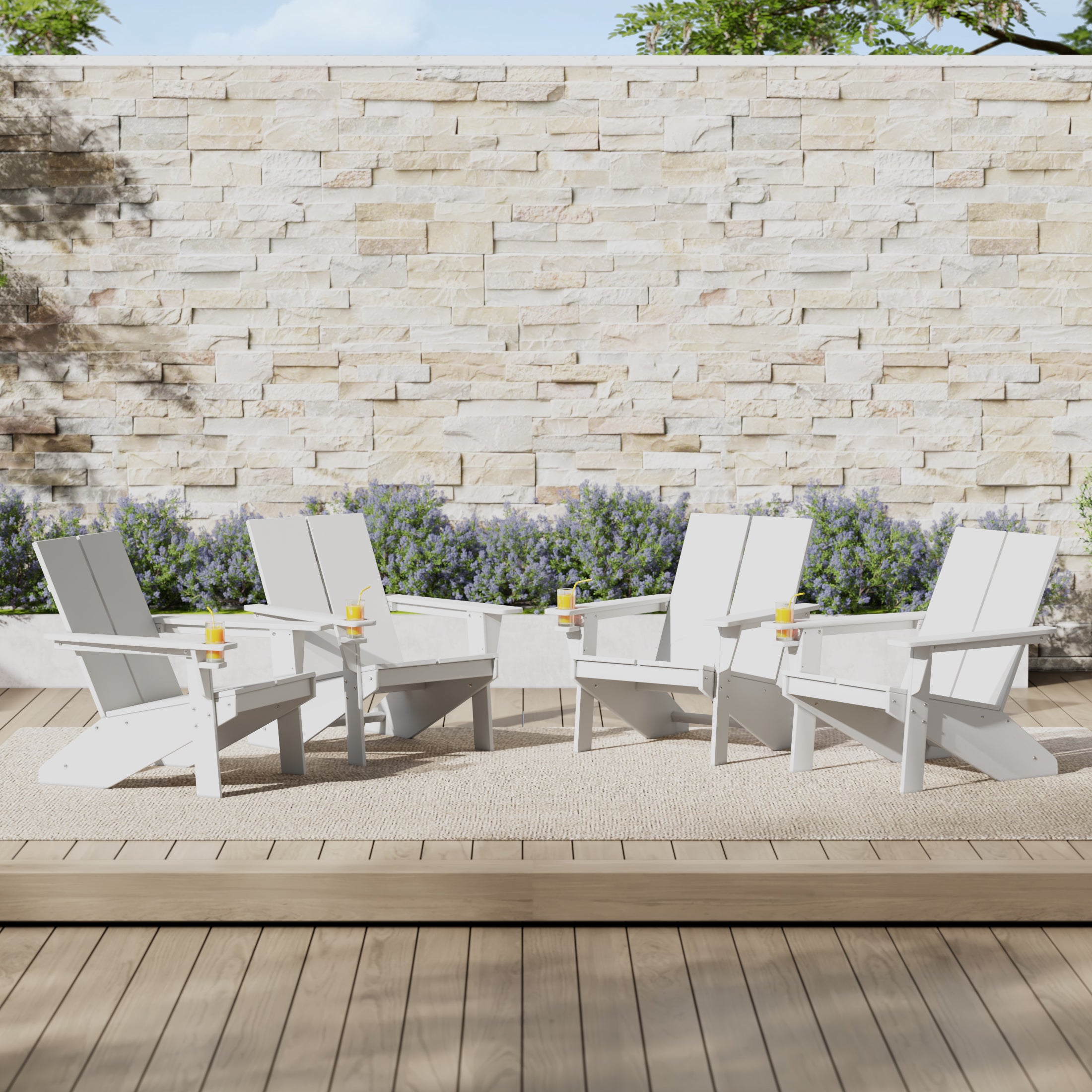 Seaview Outdoor HDPE Modern Adirondack Chair with Cup Holder (Set of 4)