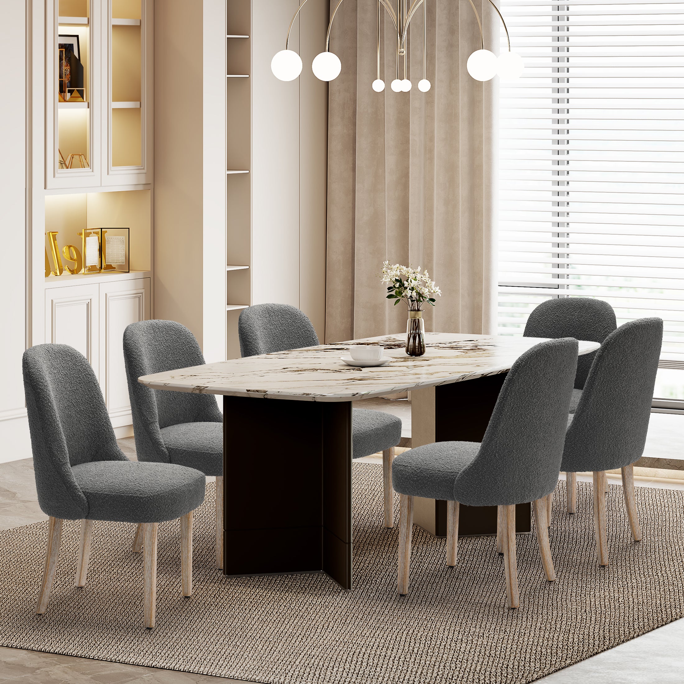 Amélie Mid-Century Modern Upholstered Boucle Dining Chair (Set of 6)