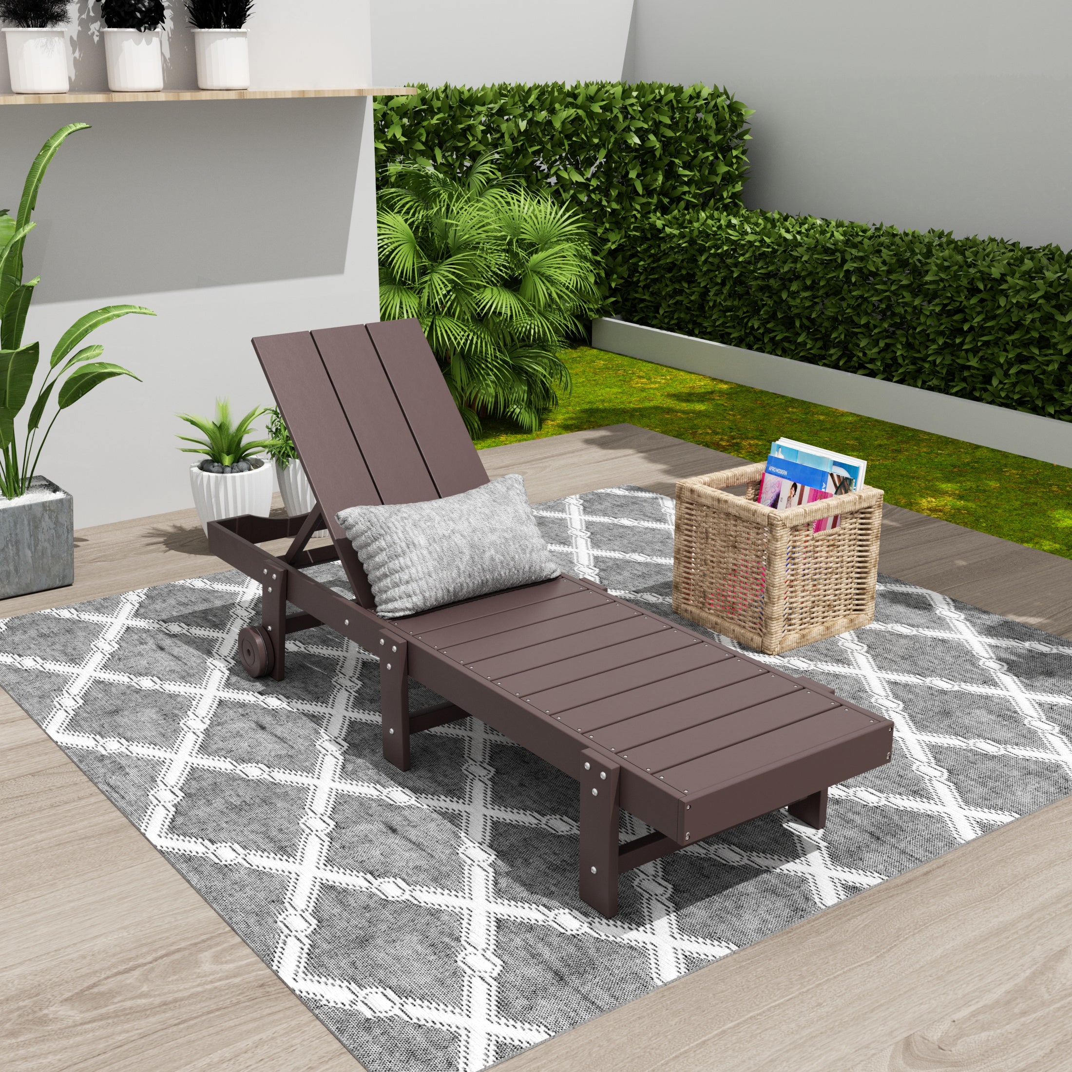 Palms Modern Poly Reclining Chaise Lounge With Wheels