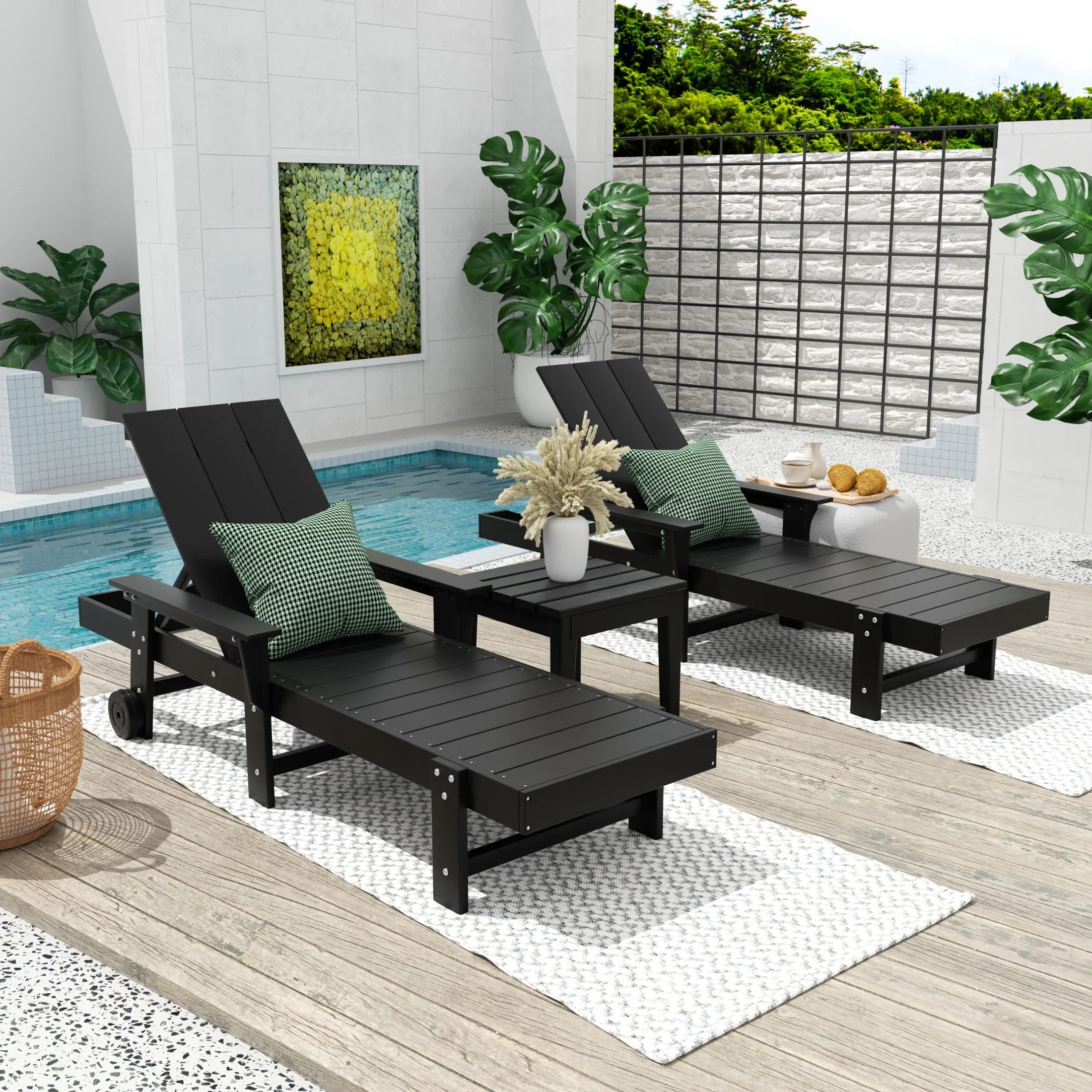 Palms Modern Poly Reclining Chaise Lounge Set with Side Table