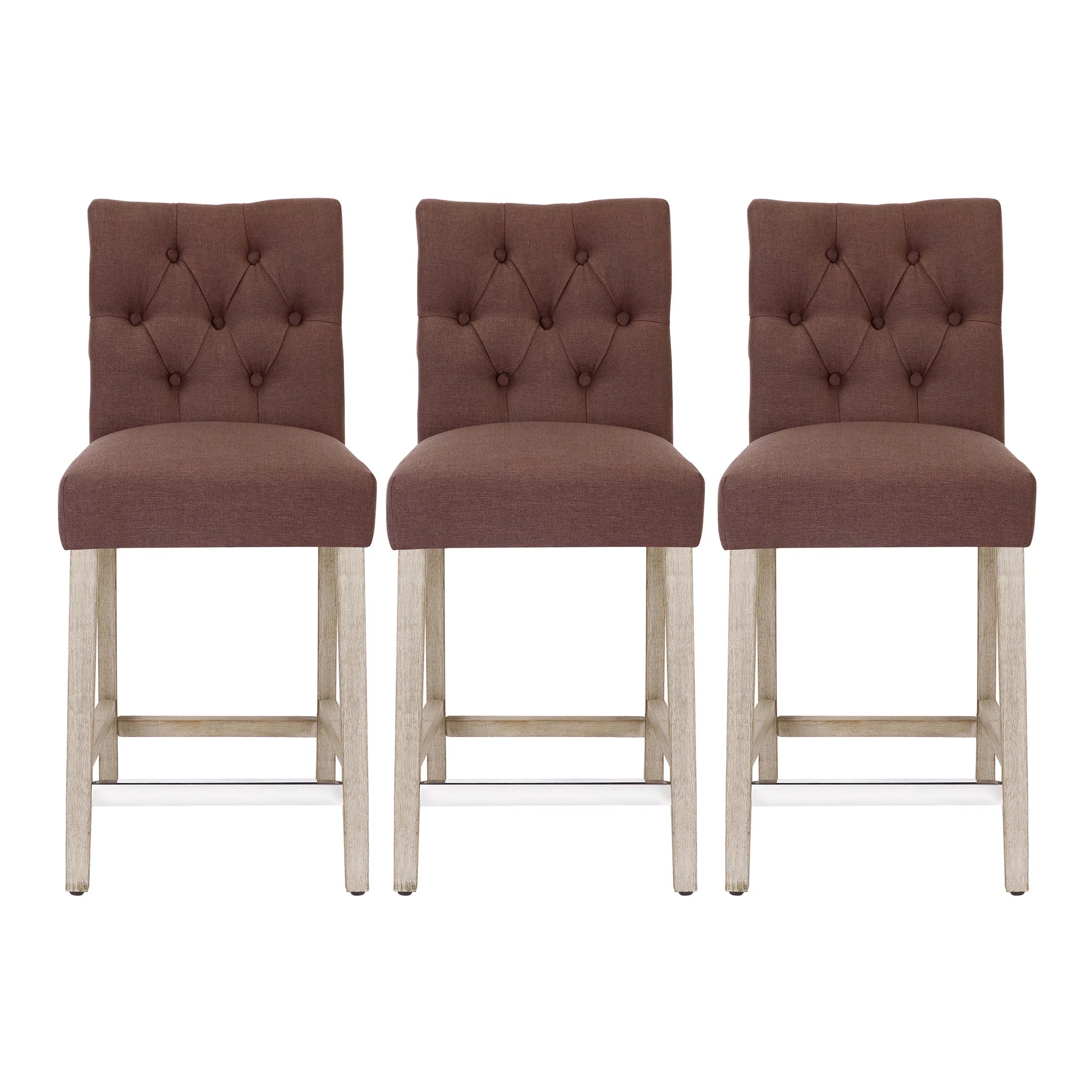 Bellmount 24" Upholstered Wood Counter Stool with Tufted Back (Set of 3)