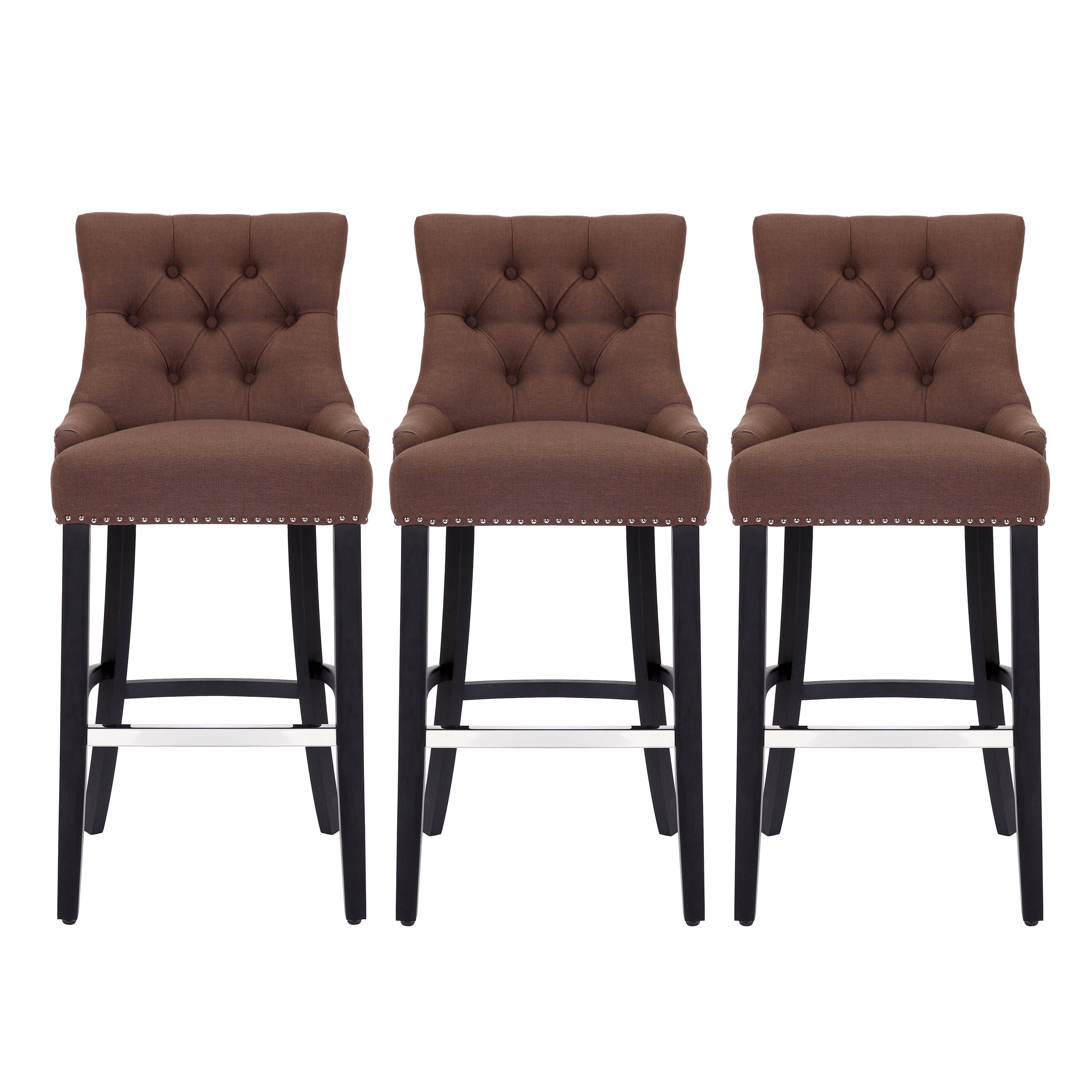 Bellmount 29" Upholstered Wood Bar Stool with Tufted Back (Set of 3)