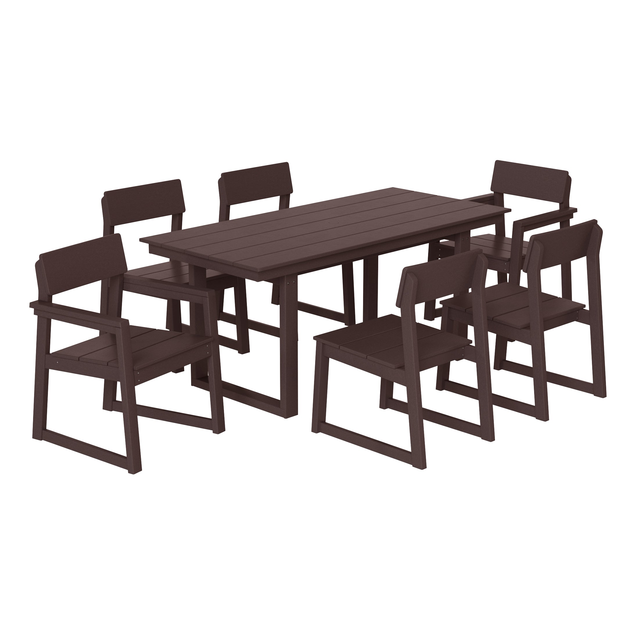 Cambria 7-Piece Modern HDPE Outdoor Patio Dining Table Set With Umbrella Hole