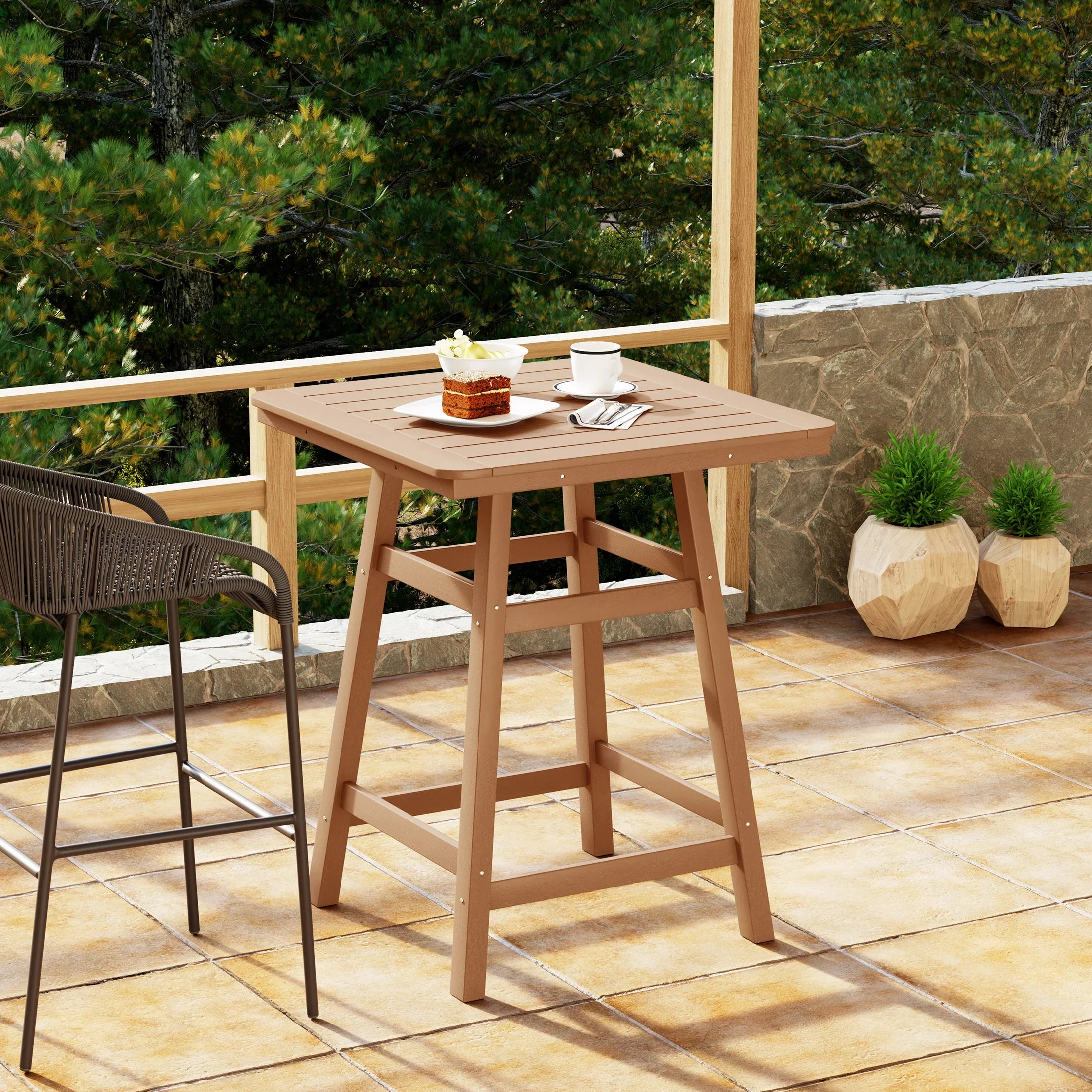 Paradise 30" Square Outdoor Patio Counter High Bistro Bar Table With Umbrella Hole