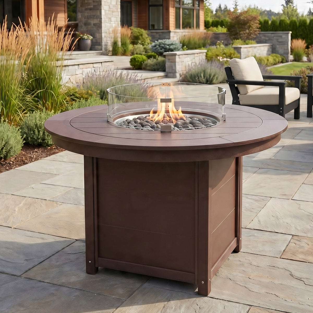 Sol 47" Modern Outdoor Patio Propane Gas Round Fire Pit Table