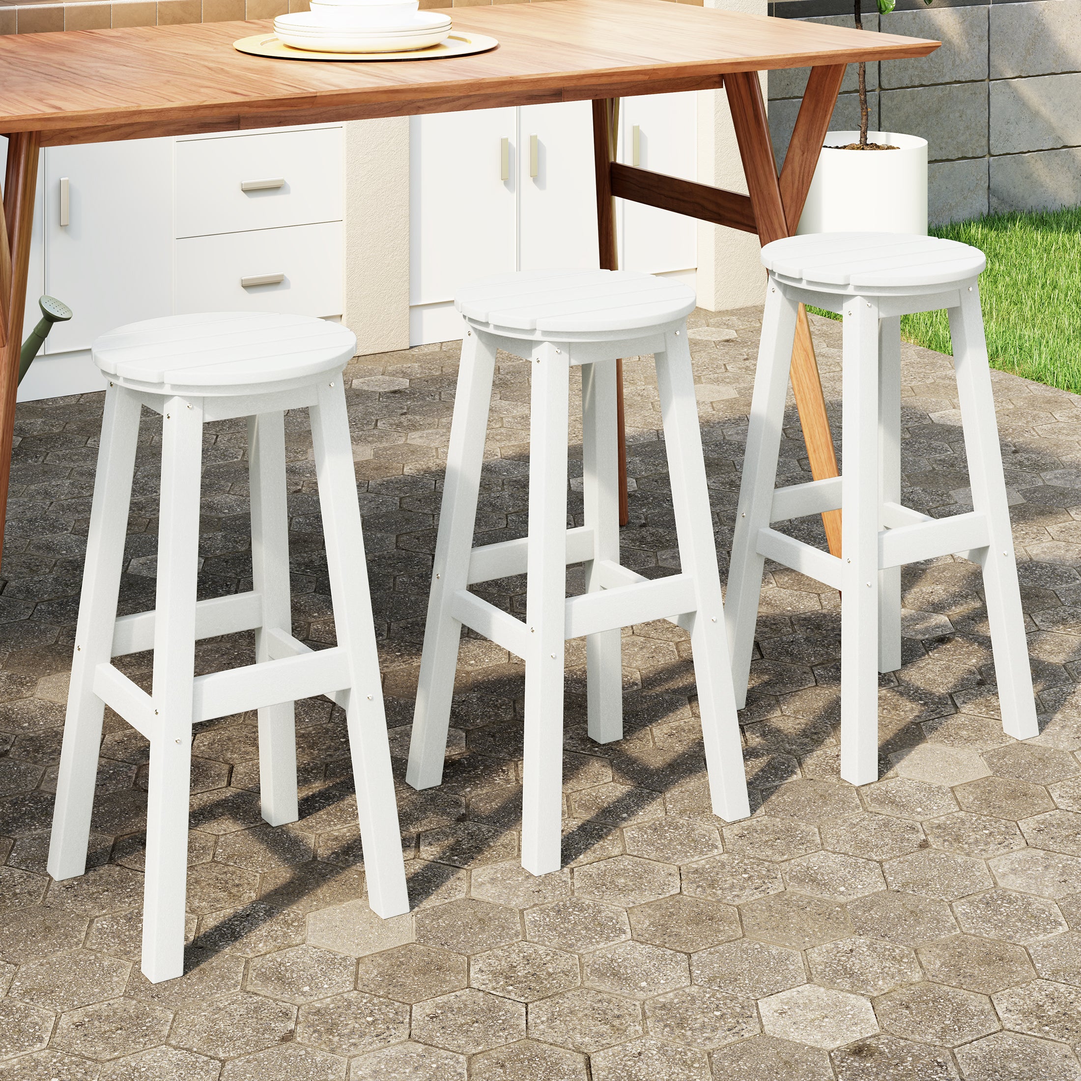 Paradise 29" HDPE Outdoor Patio Round Bar Stool Set of 3