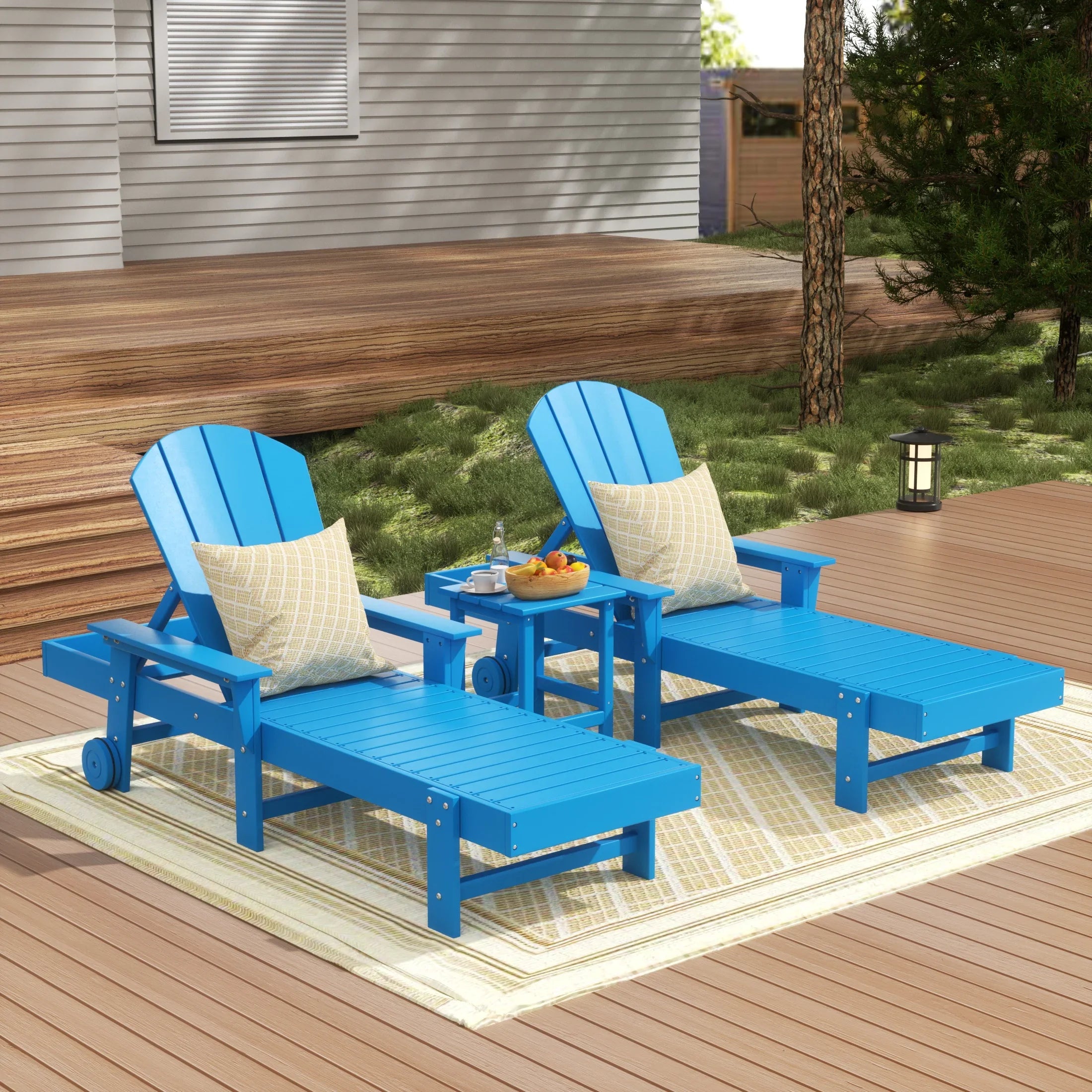 Paradise 3 Piece Adirondack Reclining Chaise Lounge With Arms & Wheels