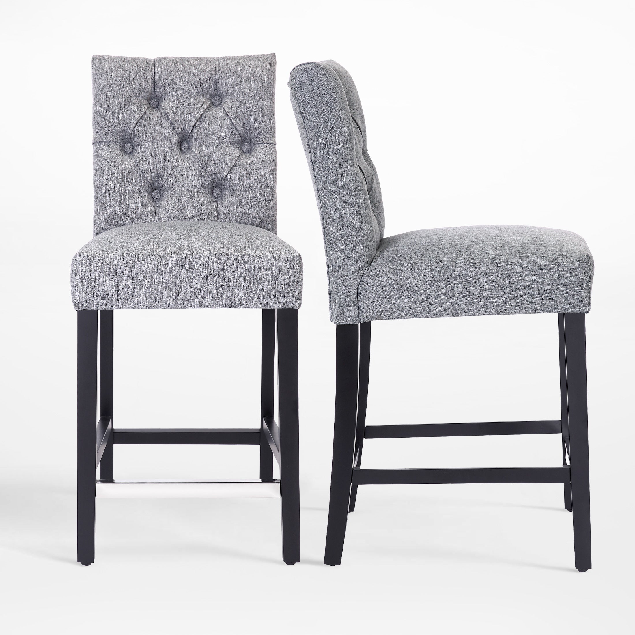 Bellmount 24" Linen Fabric Tufted Bar Stool (Set of 2),Black