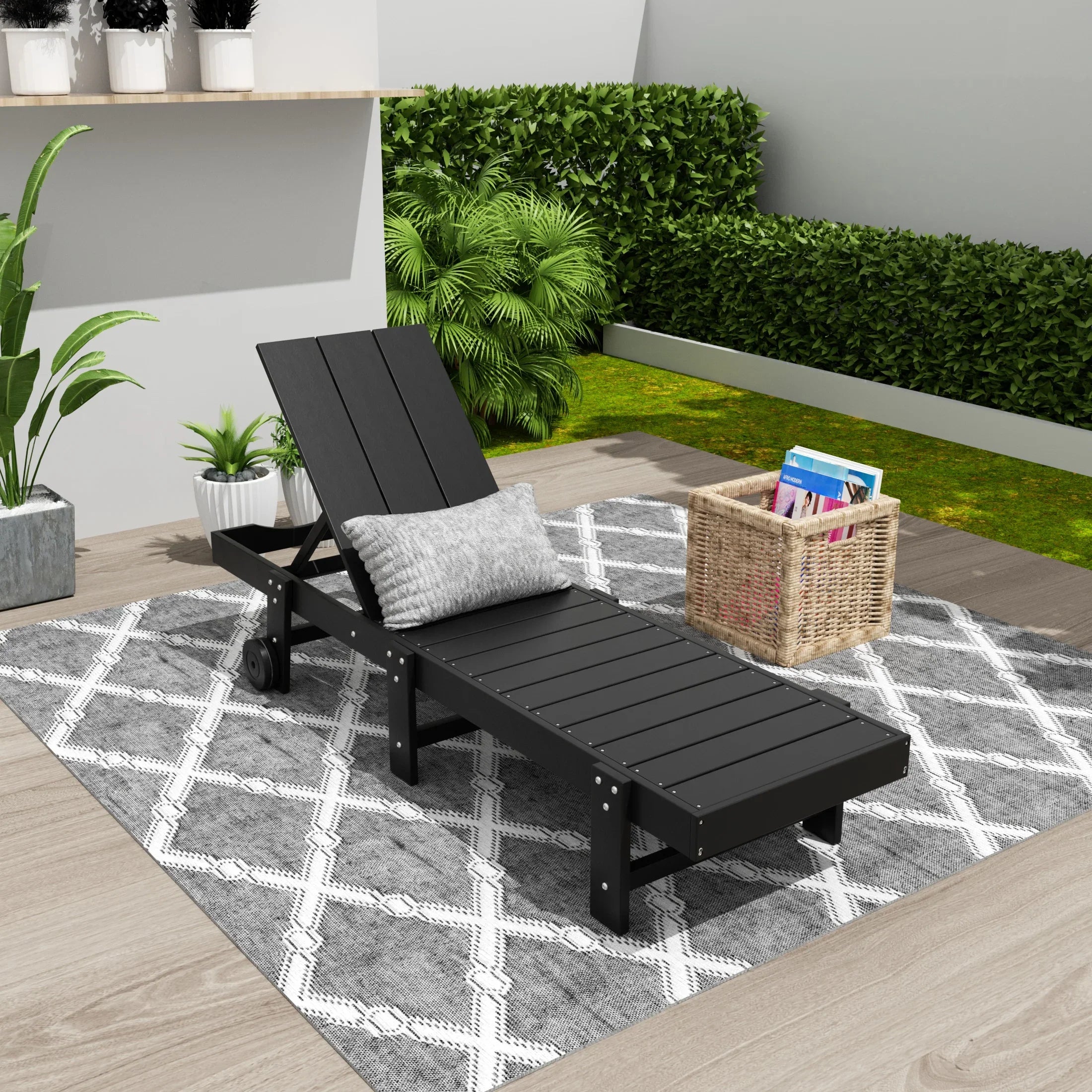 Palms Modern Poly Reclining Chaise Lounge With Wheels