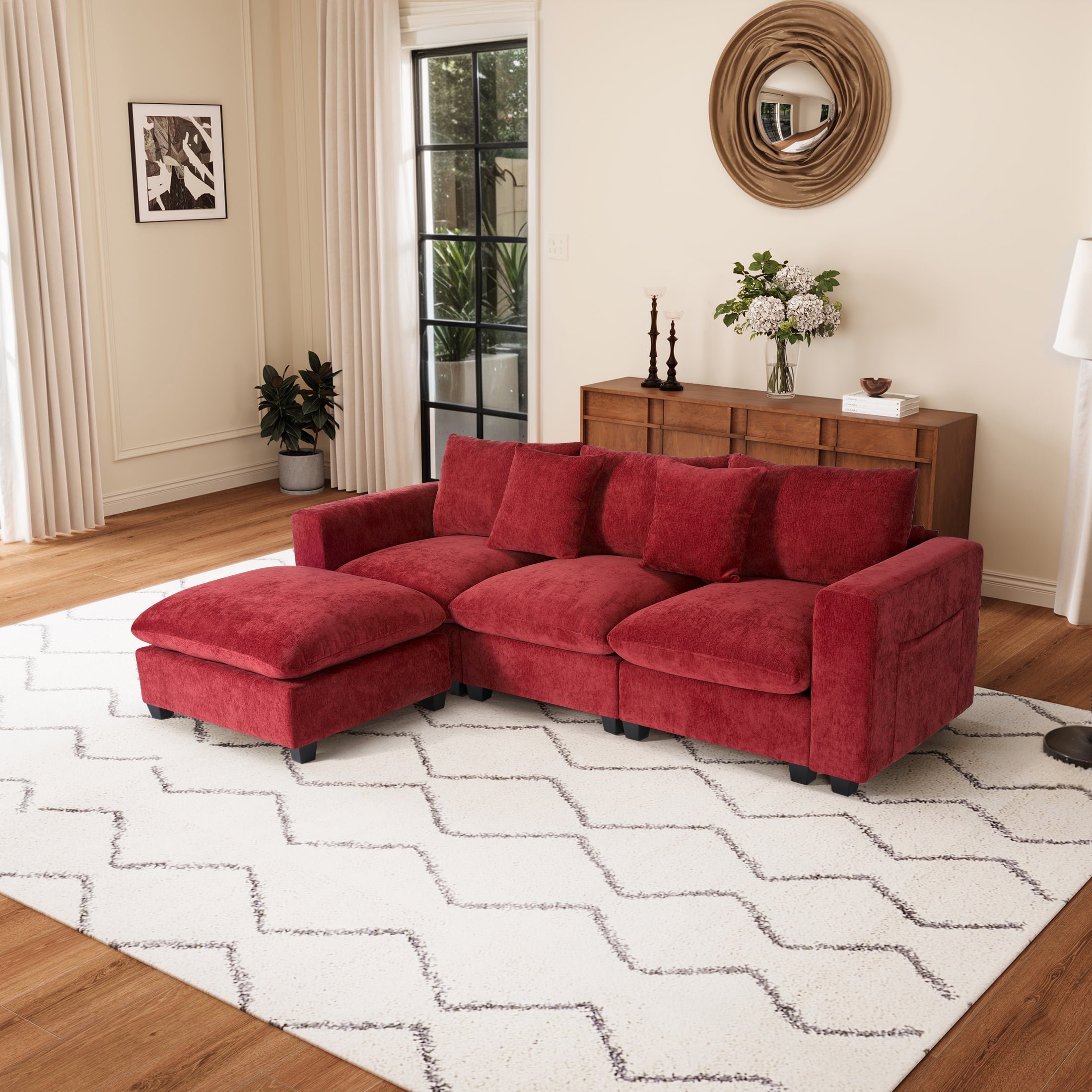 Springfield 99" Modular Chenille L-Shaped Sectional Sofa and Chaise With USB/Type-C Ports and Side Pockets