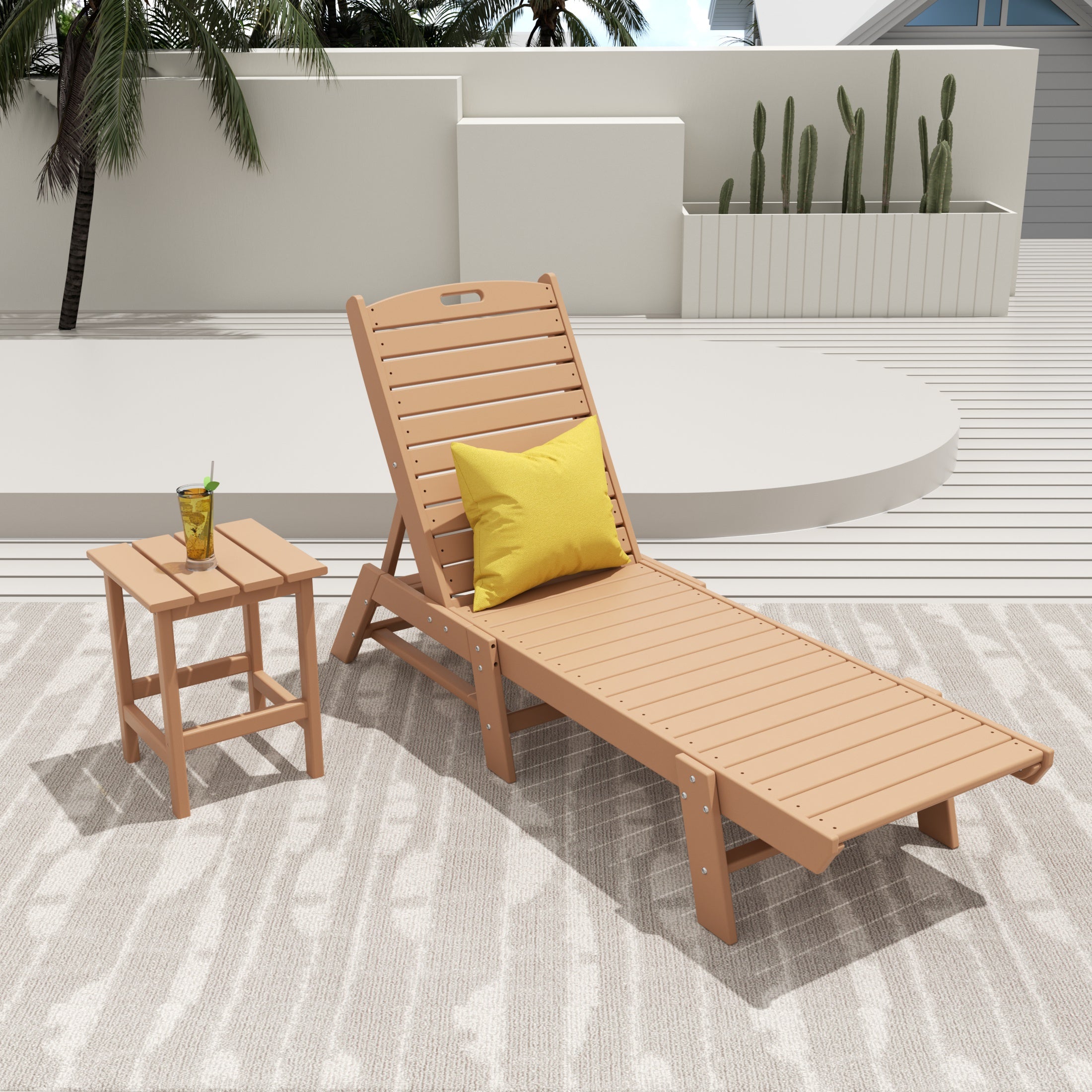 Paradise 2-Piece Poly Outdoor Patio Chaise Lounge Chair with Side Table Set