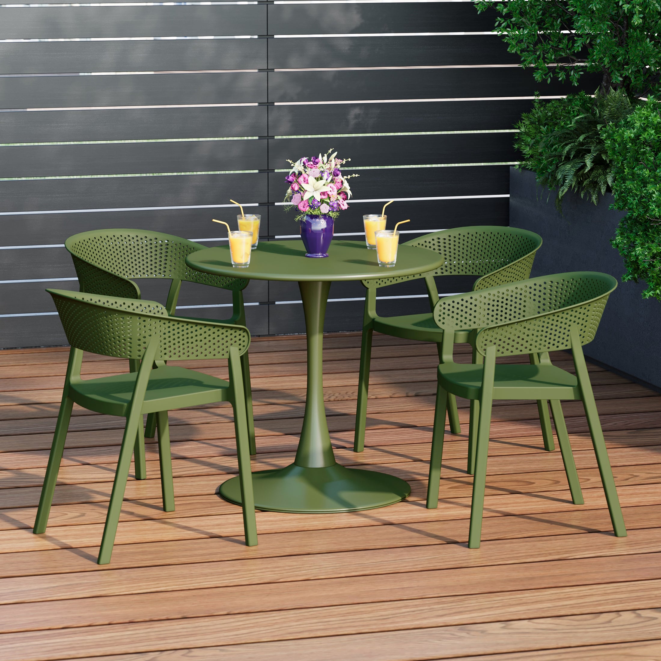 Sunshine 5-Piece Indoor Outdoor Metal Patio Dining Table Set With Stackable Patio Chairs