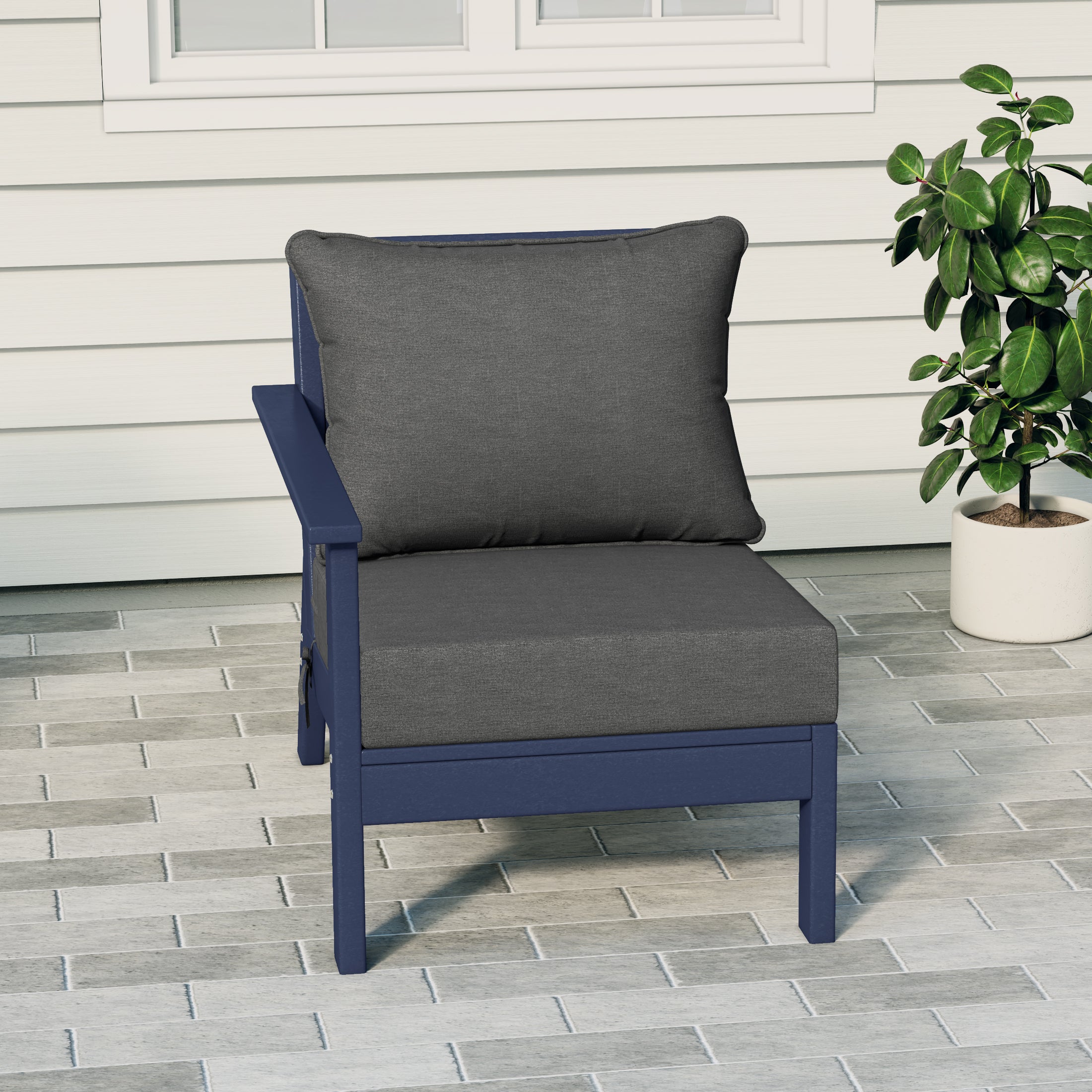 Portsmouth Outdoor Patio HDPE Left Arm Sectional Corner Club Chair with Patio Cushions