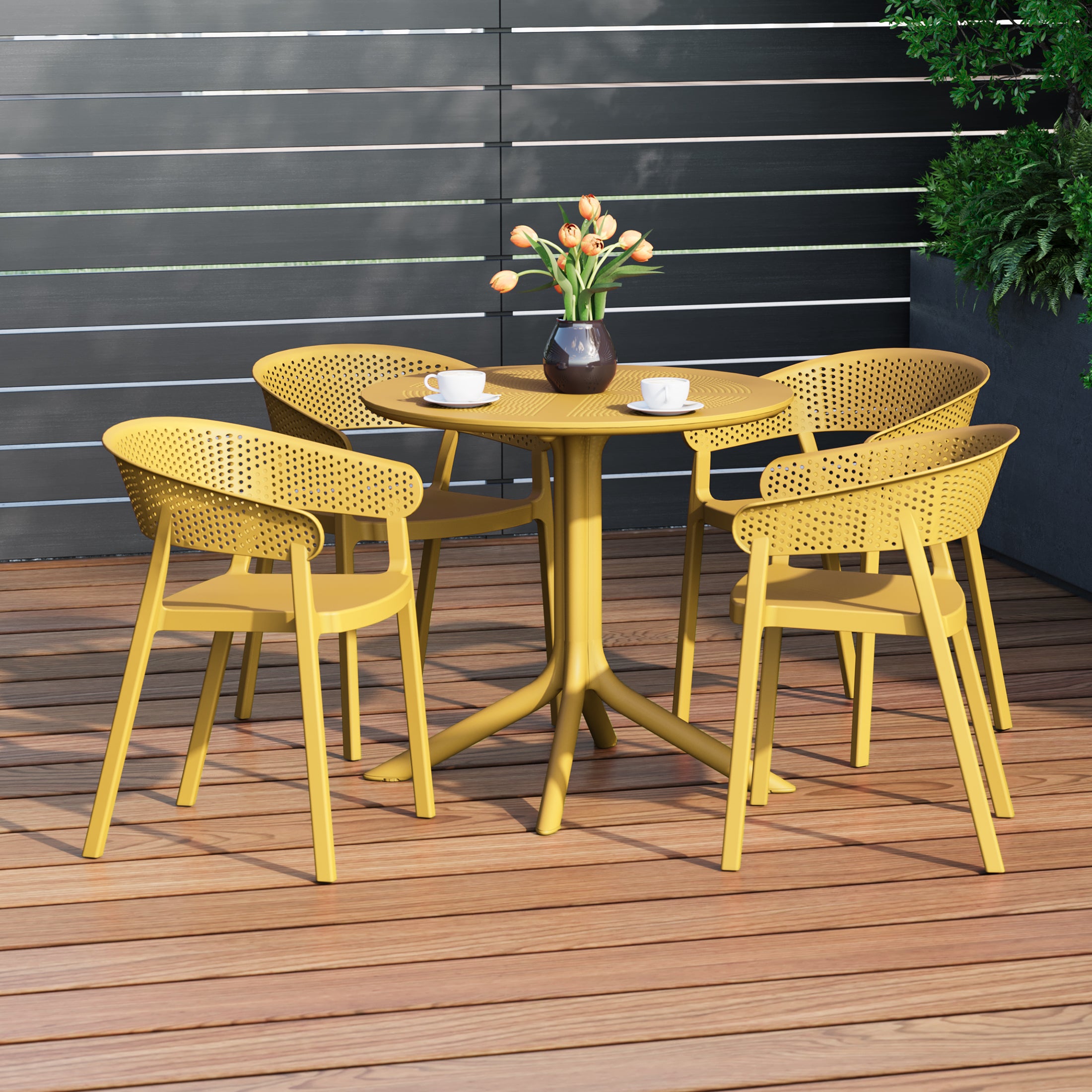 Sunshine 5-Piece Modern Patio Round Dining Table Set with Stackable Patio Dining Chairs