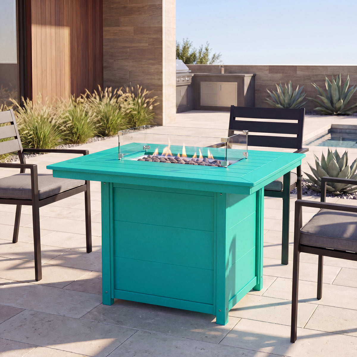 Sol 46" Modern Outdoor Patio Gas Propane Rectangular Fire Pit Table