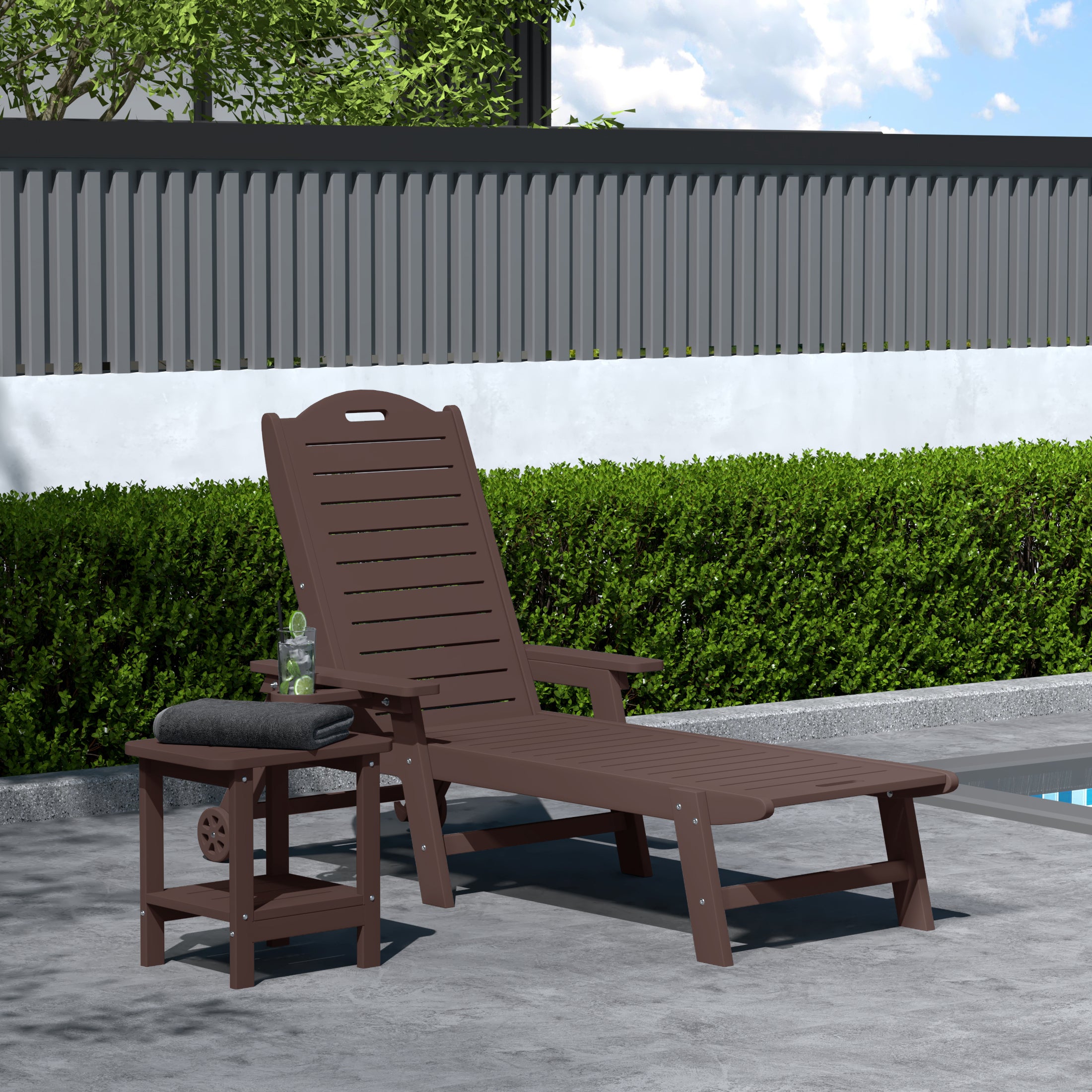 Lago 2-Piece Outdoor Patio Chaise Lounge Chair with Wheels & Cup Holder with Patio Side Table