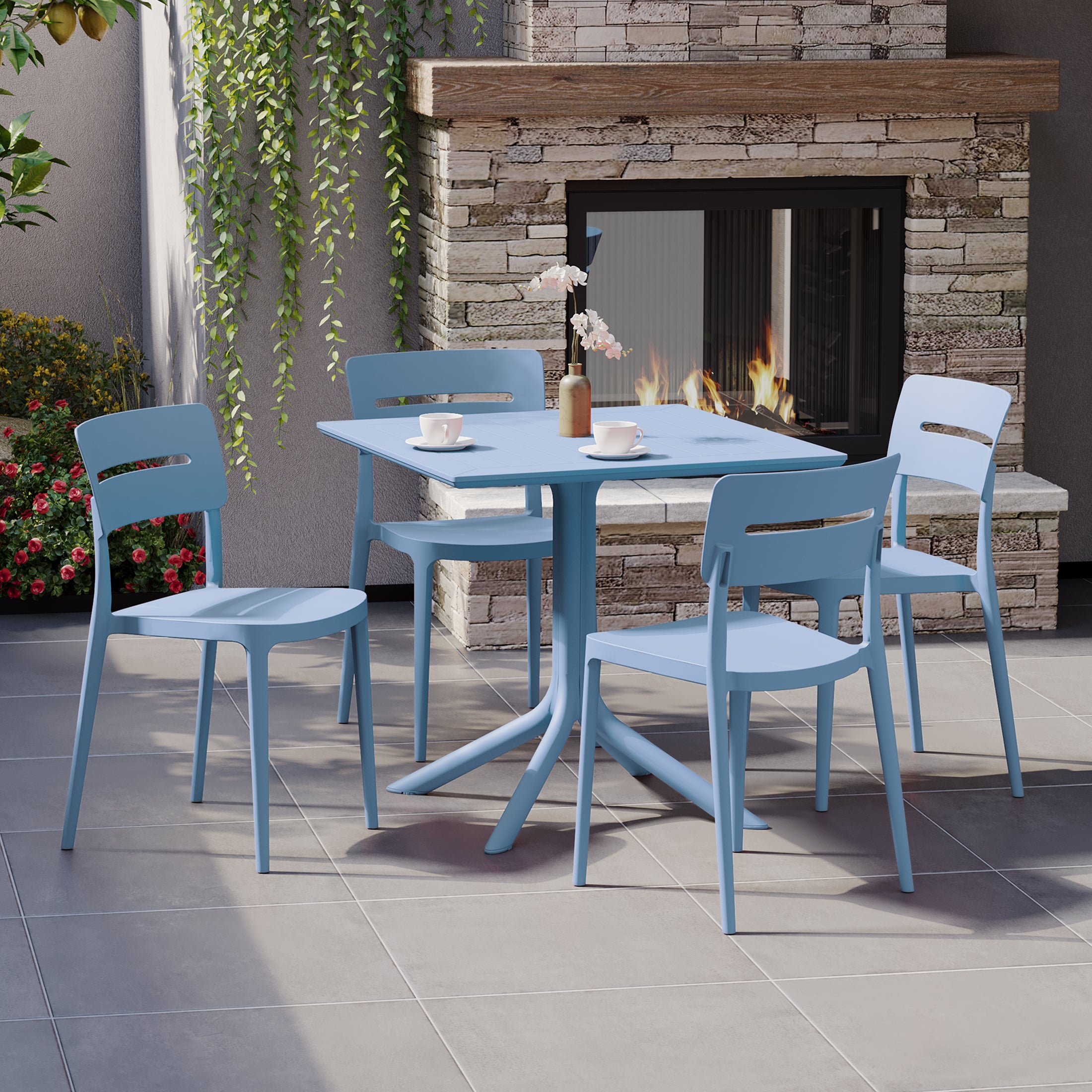 Sunshine Modern 5-Piece Resin Patio Dining Table Set with Stackable Patio Dining Chairs