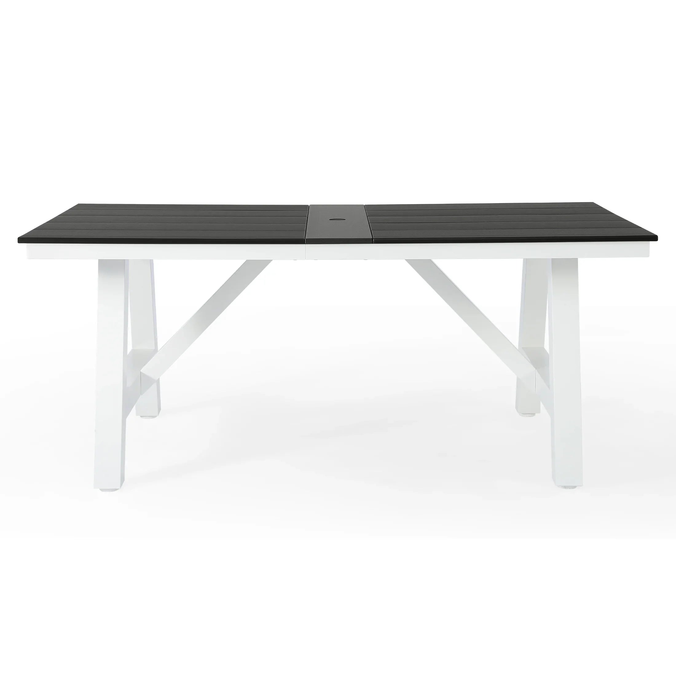 Stinson 72" HDPE Rectangle Outdoor Patio Dining Table With Umbrella Hole and Metal Frame