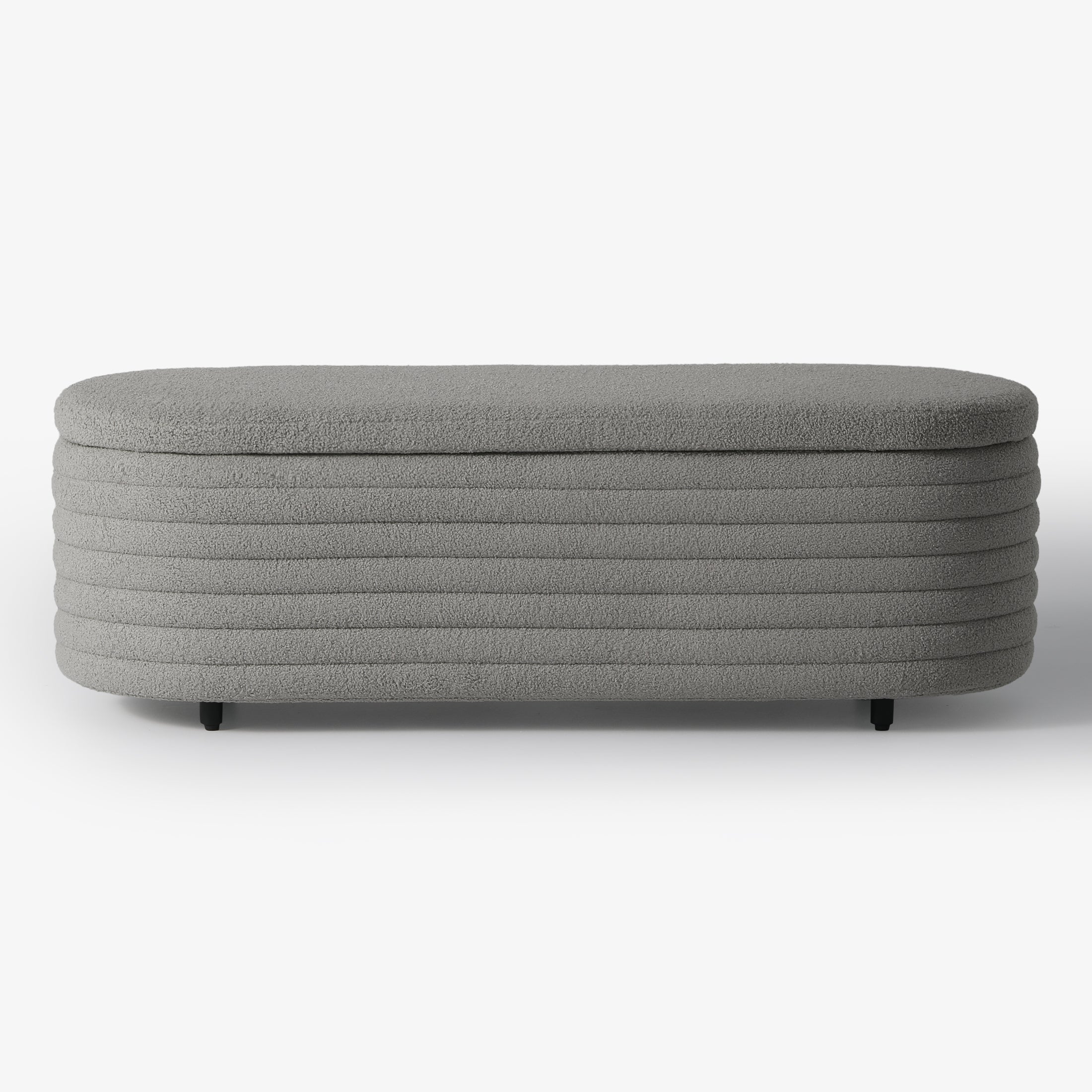 Celine 54" Wide Mid-Century Modern Upholstered Teddy Sherpa Tufted Oval Storage Ottoman Bench