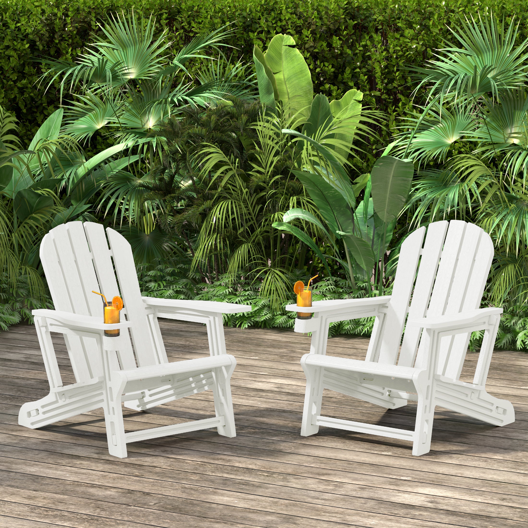 Cayman Tool-Free Assembly Outdoor Patio HDPE Plastic Adirondack Chair with Cup Holder (Set of 2)