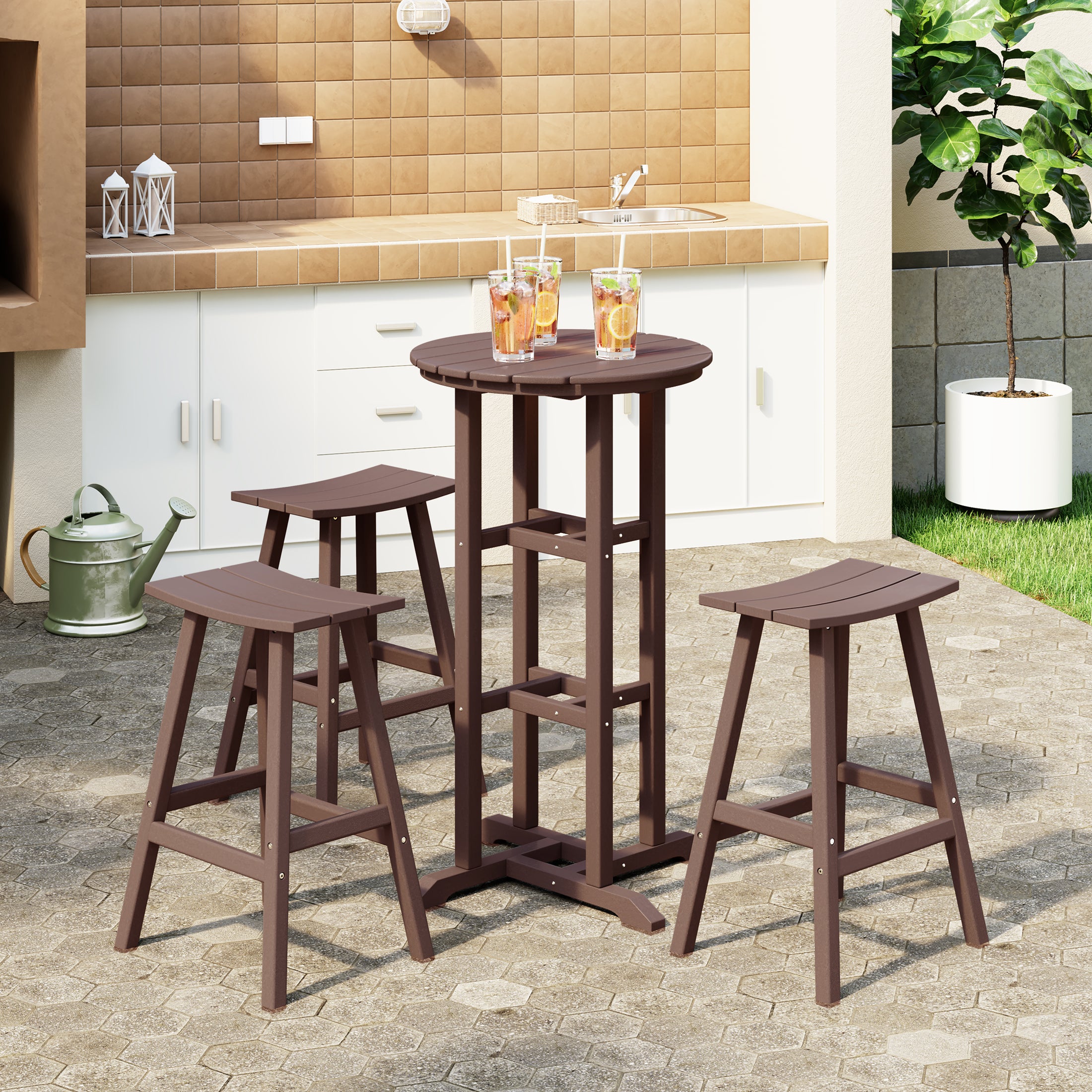 Paradise Outdoor Patio Bar Height Table and Bar Stool 4-Piece Dining Set
