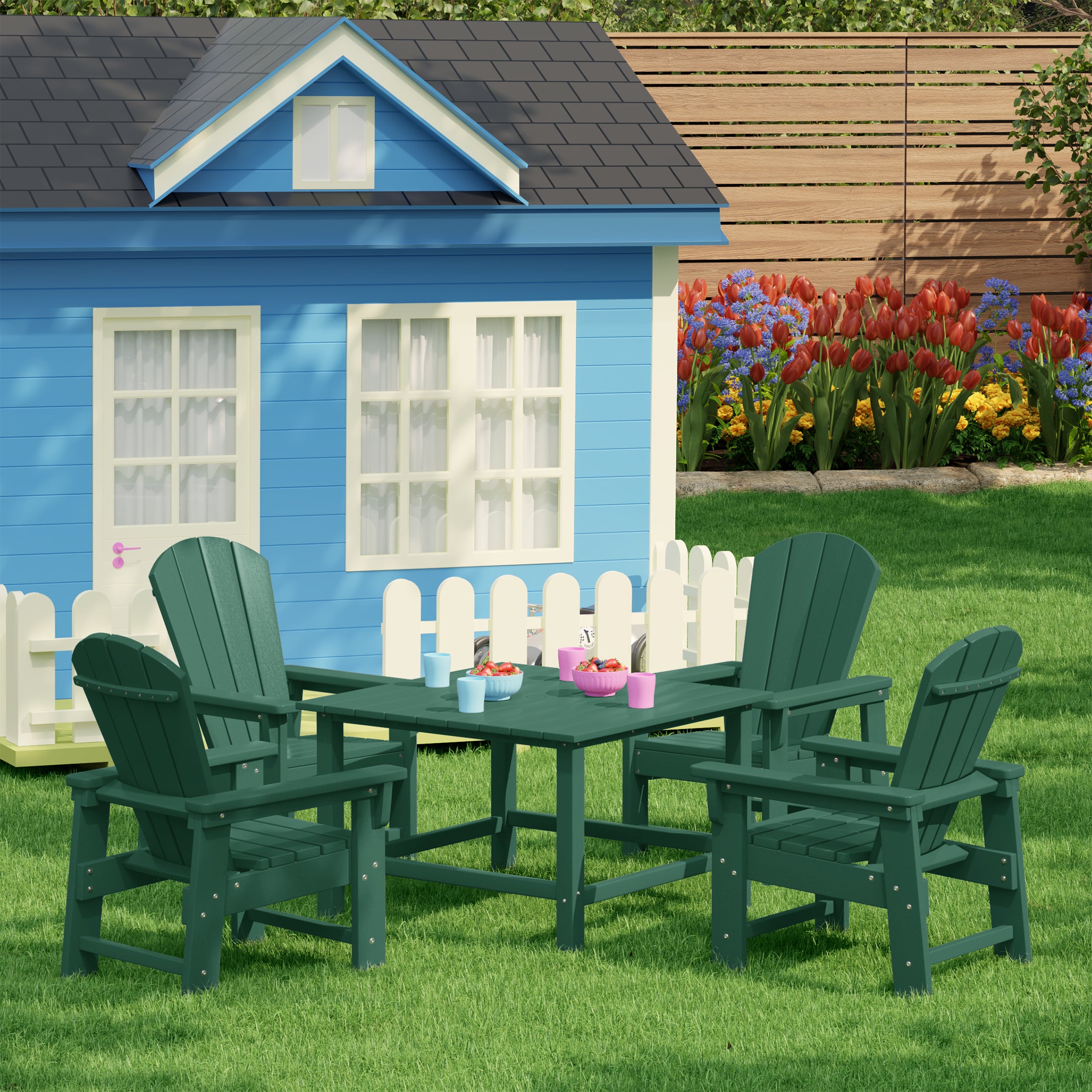 Paradise Kids 5-Piece HDPE Outdoor Square Patio Dining Table and Chairs Set