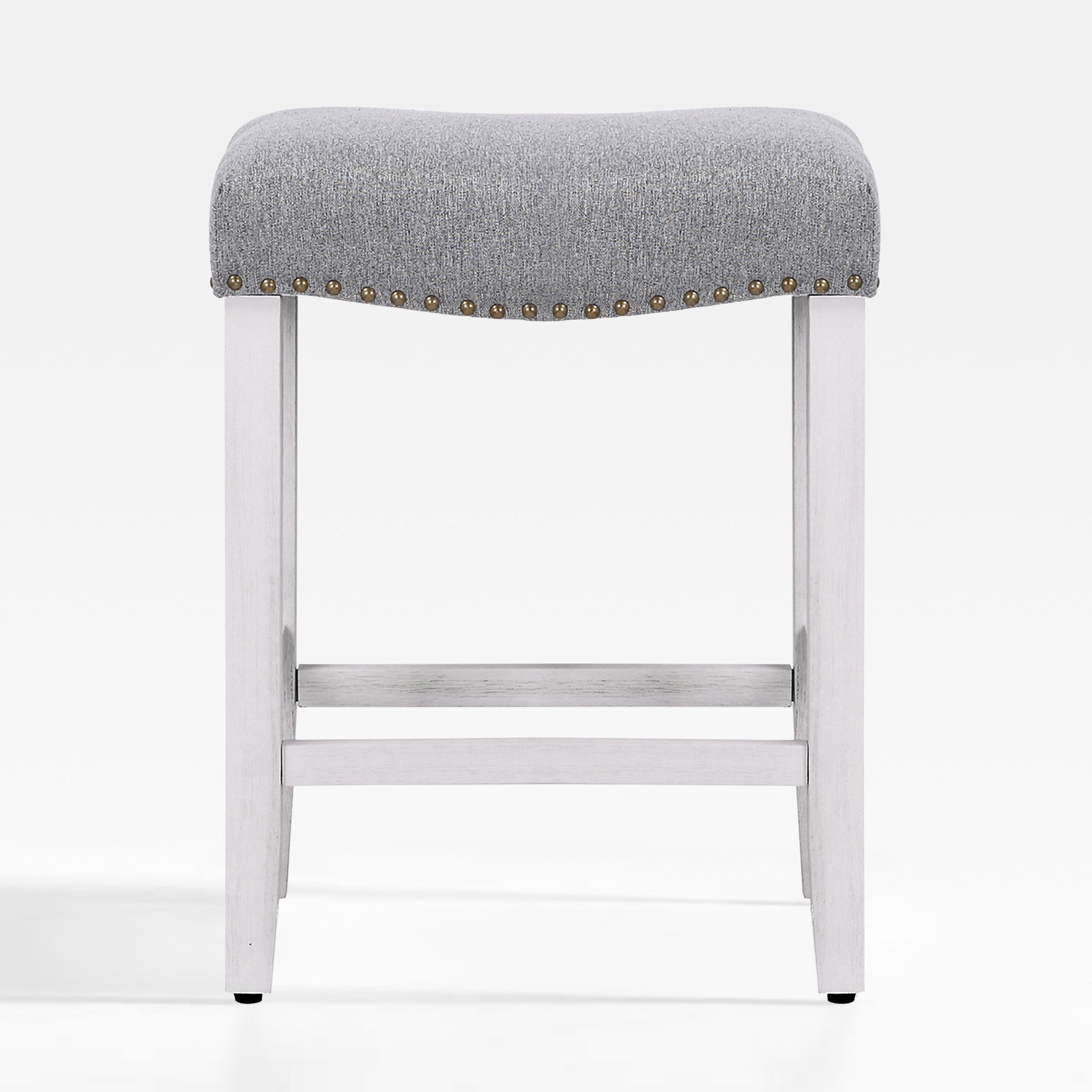 Bulmon 24" upholstered nail head bar counter stool with Antique White color legs