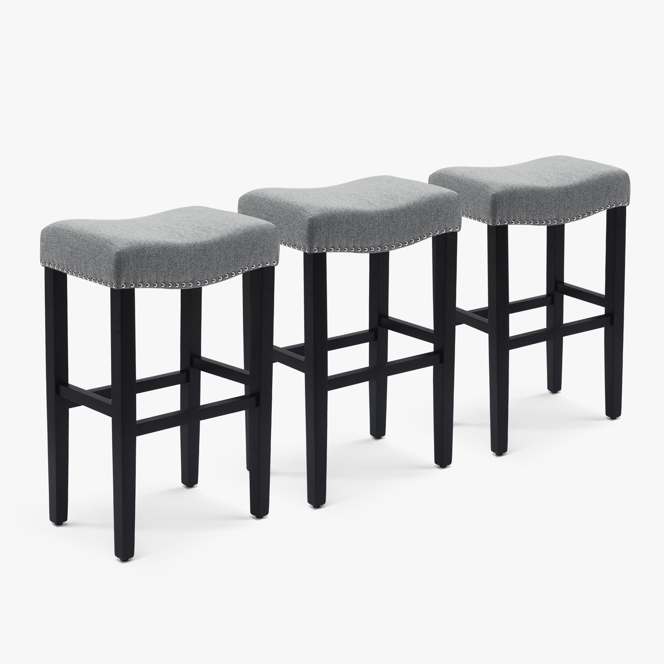 Bulmon 29" Upholstered Saddle Seat Black Bar Stool (Set of 3)