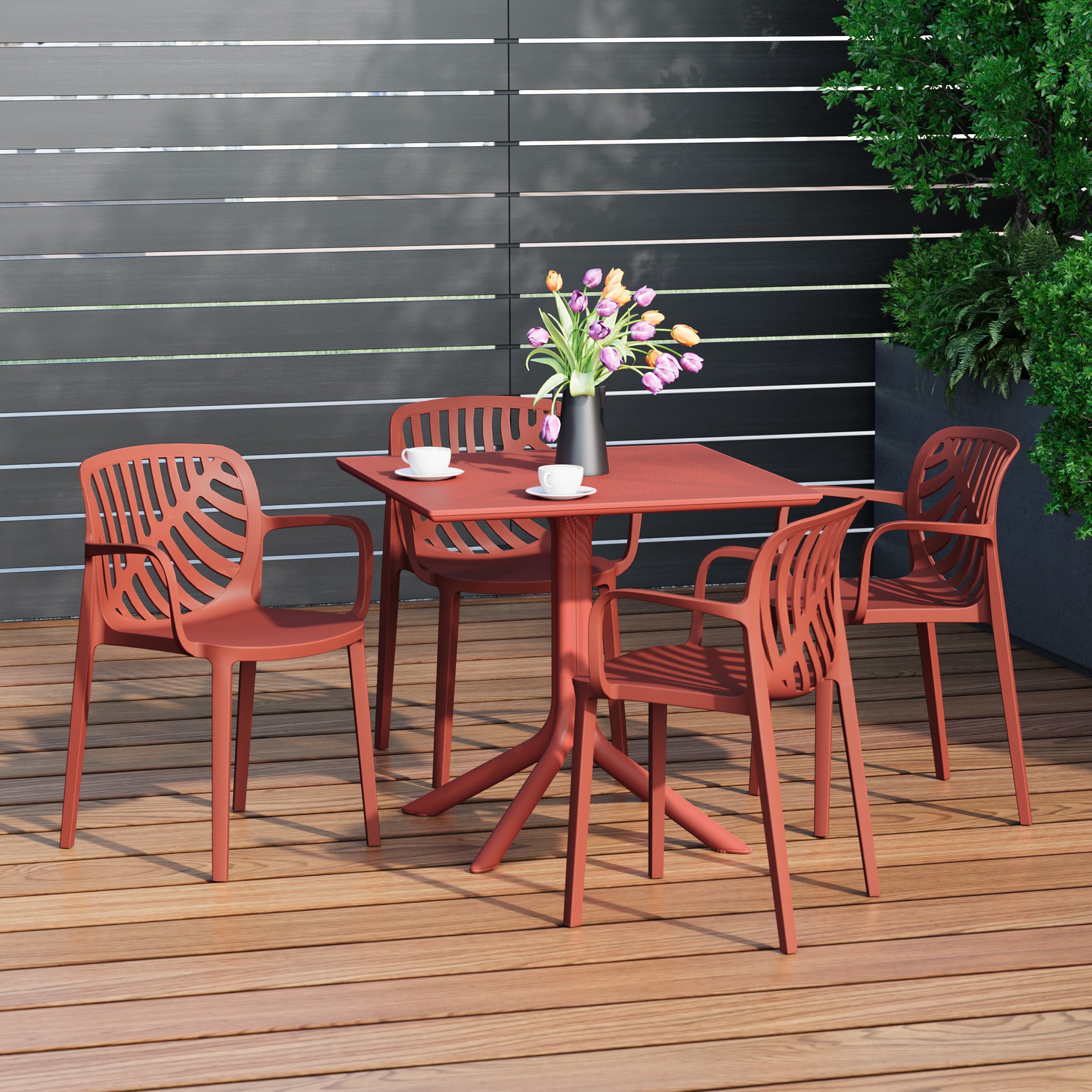 Sunshine 5-Piece Outdoor Resin Square Patio Dining Table Set with Modern Stackable Patio Dining Chairs