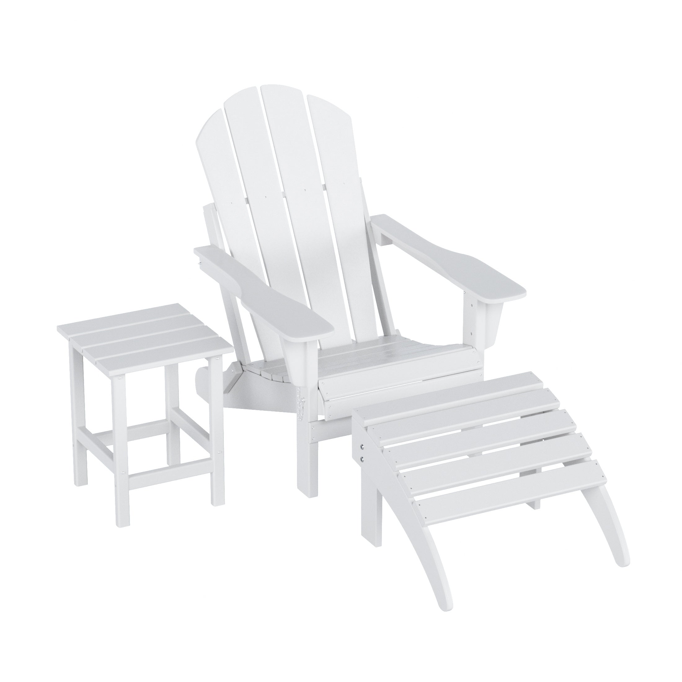 Paradise 3-Piece set classic Adirondack chair with ottoman and a small coffee table (1 seater)