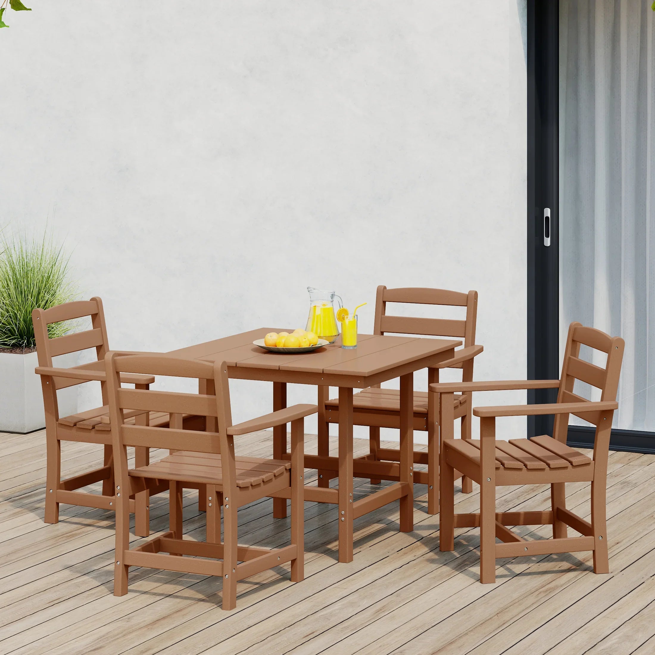 Palms 5-Piece HDPE Outdoor Square Patio Dining Table Set with Armchairs