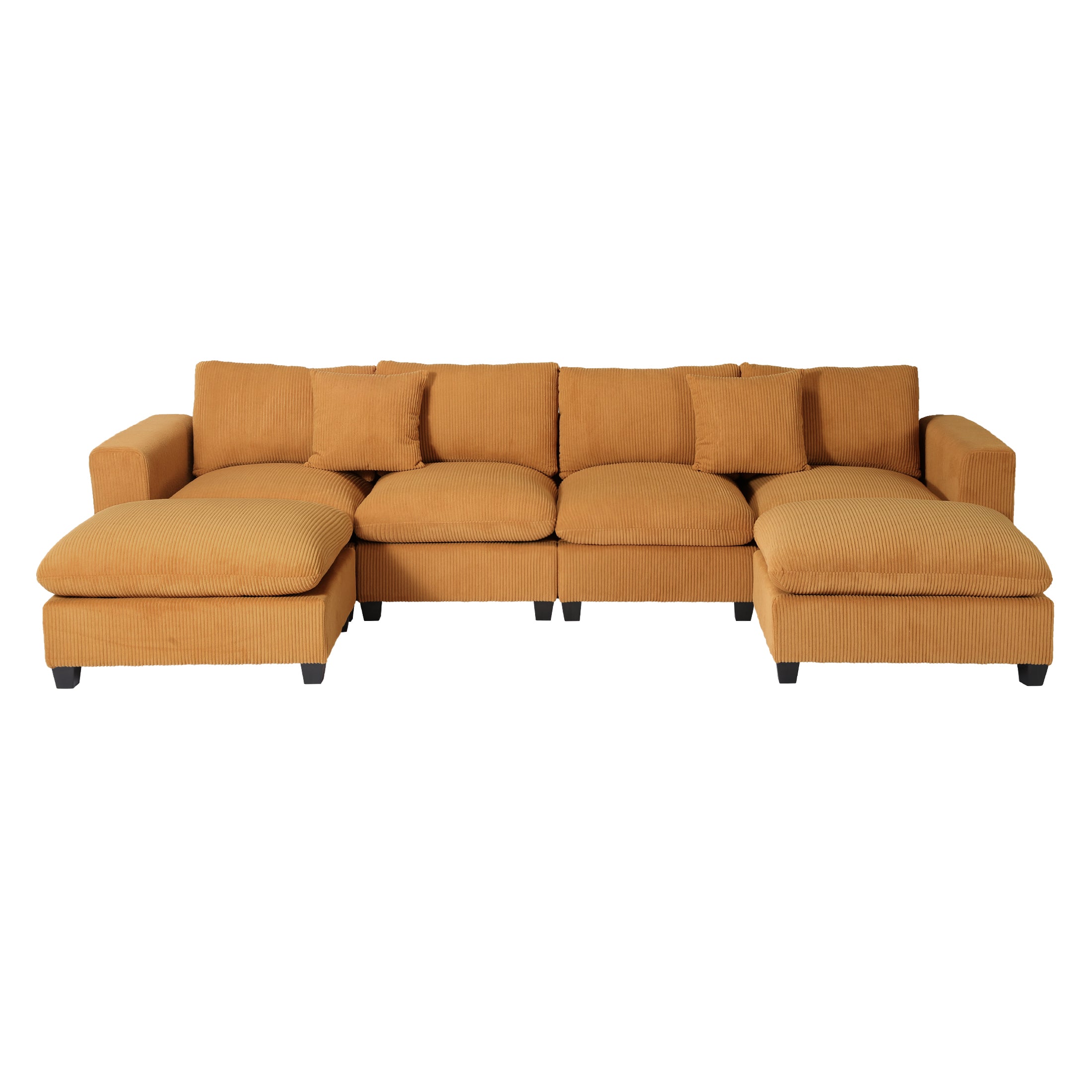 Ava 128" Corduroy Modular U-Shaped Sectional Couch and Chaise With USB/Type-C Ports and Side Pockets