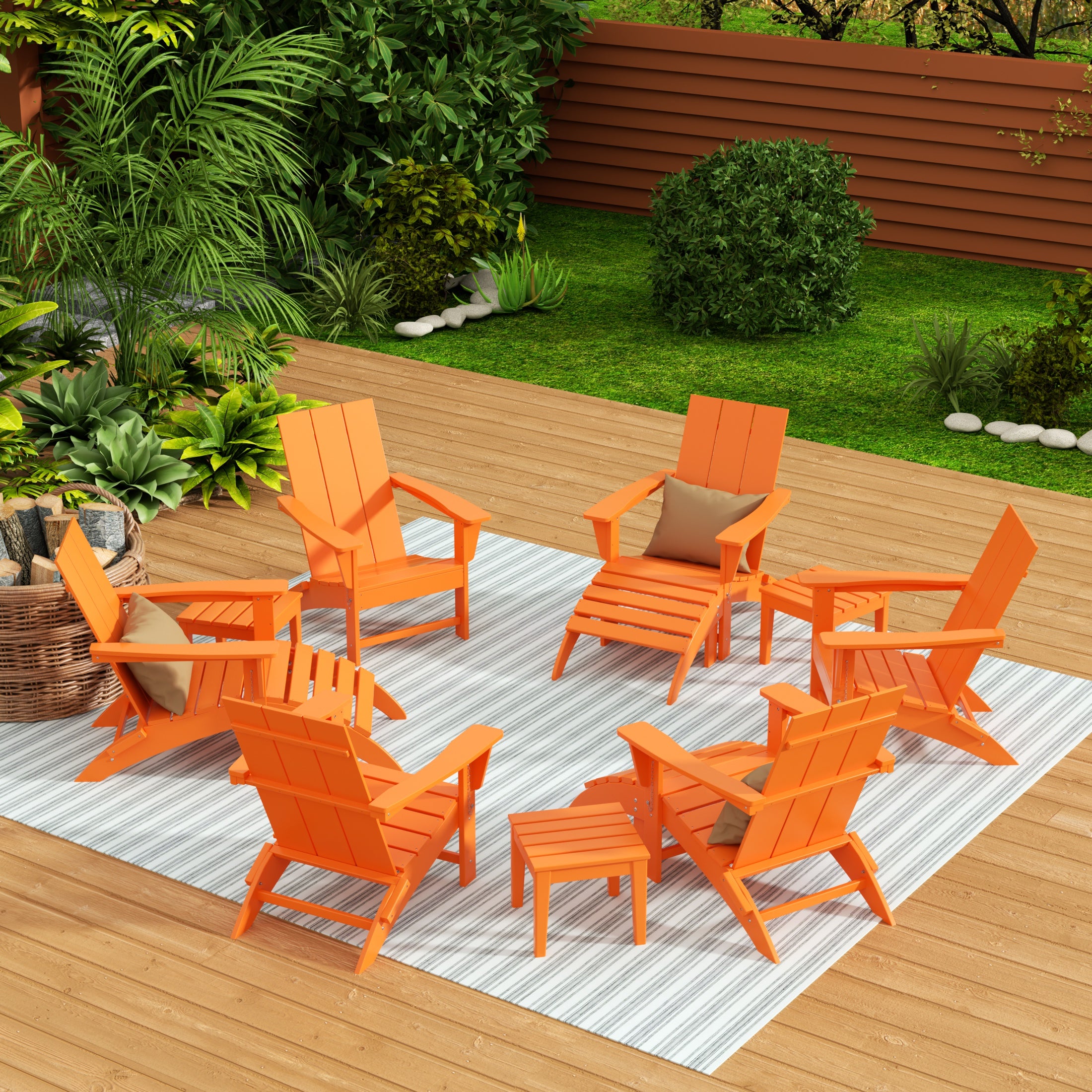 Palms 12-Piece Modern Poly Folding Adirondack Chair with Ottoman and Side Table