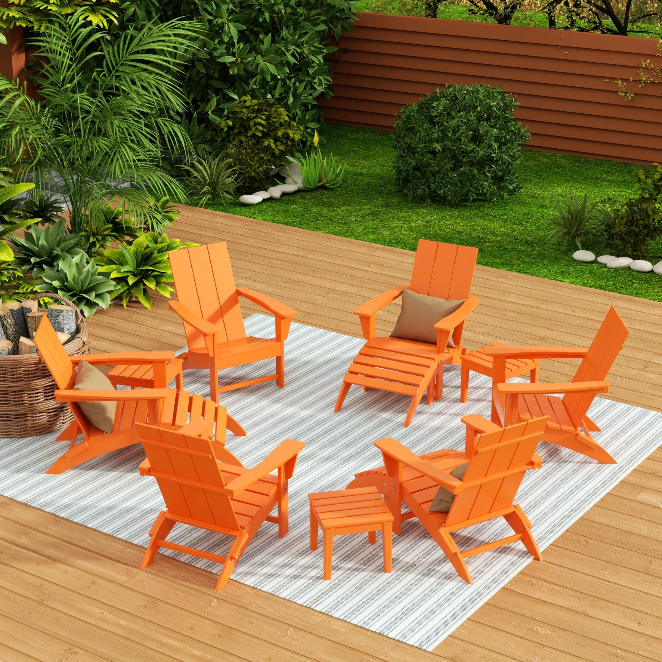Palms 12-Piece Modern Poly Folding Adirondack Chair with Ottoman and Side Table