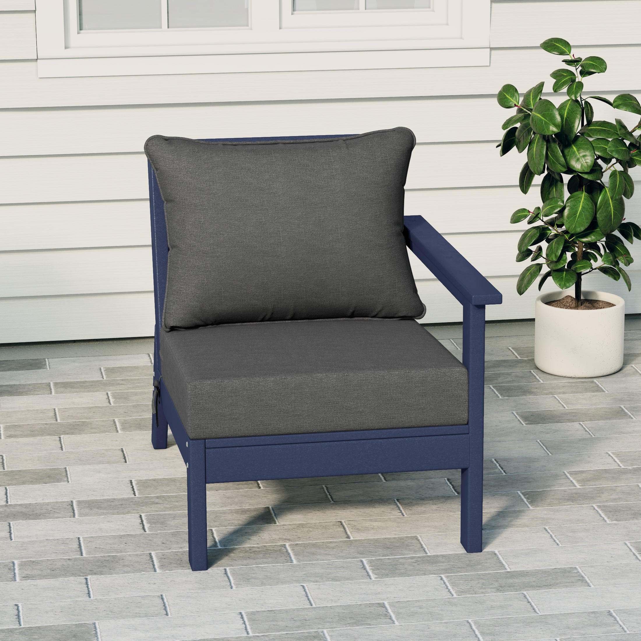Portsmouth Outdoor Patio HDPE Right Arm Sectional Corner Club Chair with Patio Cushions