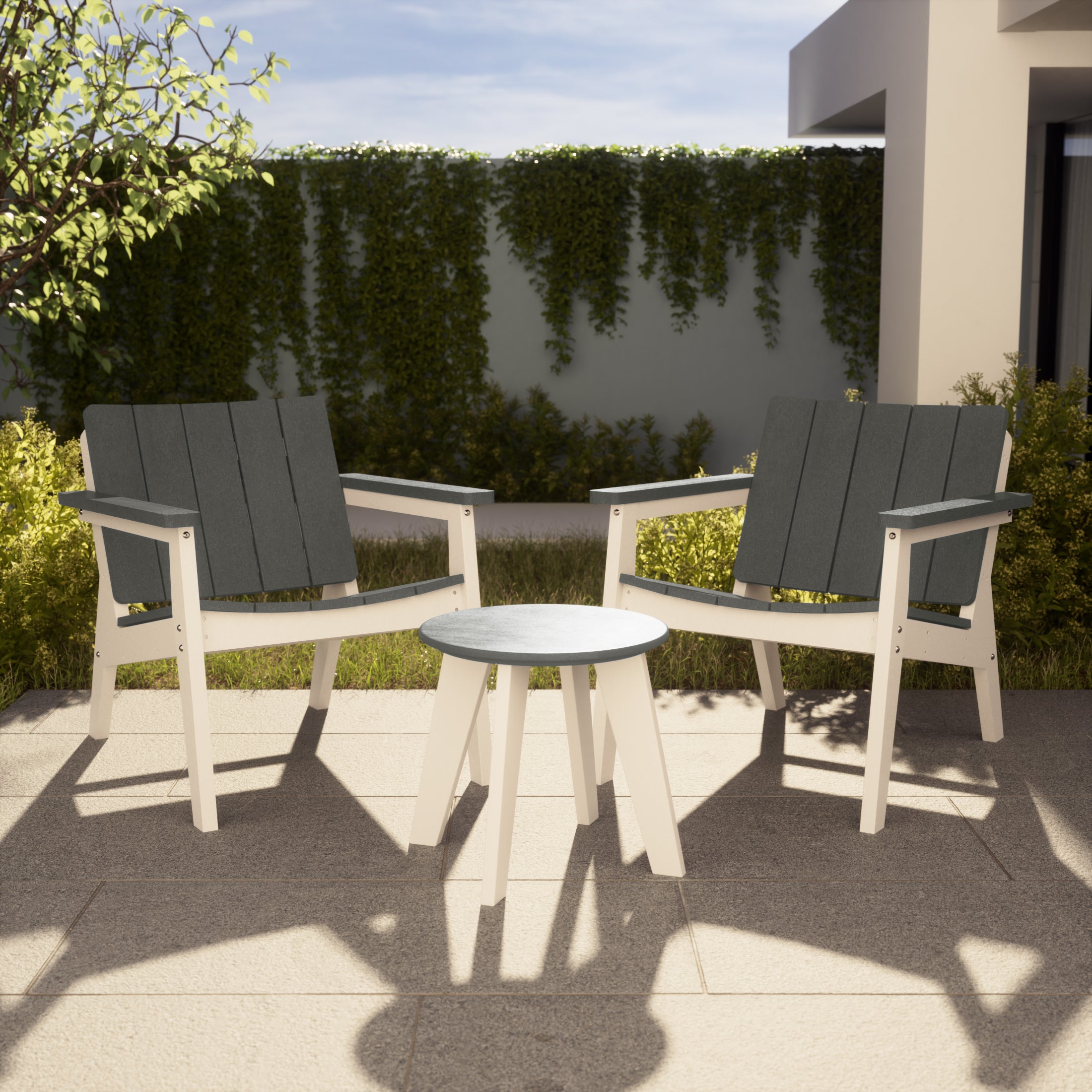 Seaside 3-Piece Outdoor HDPE Conversation Set with Deep Seating Chairs and Round Side Table