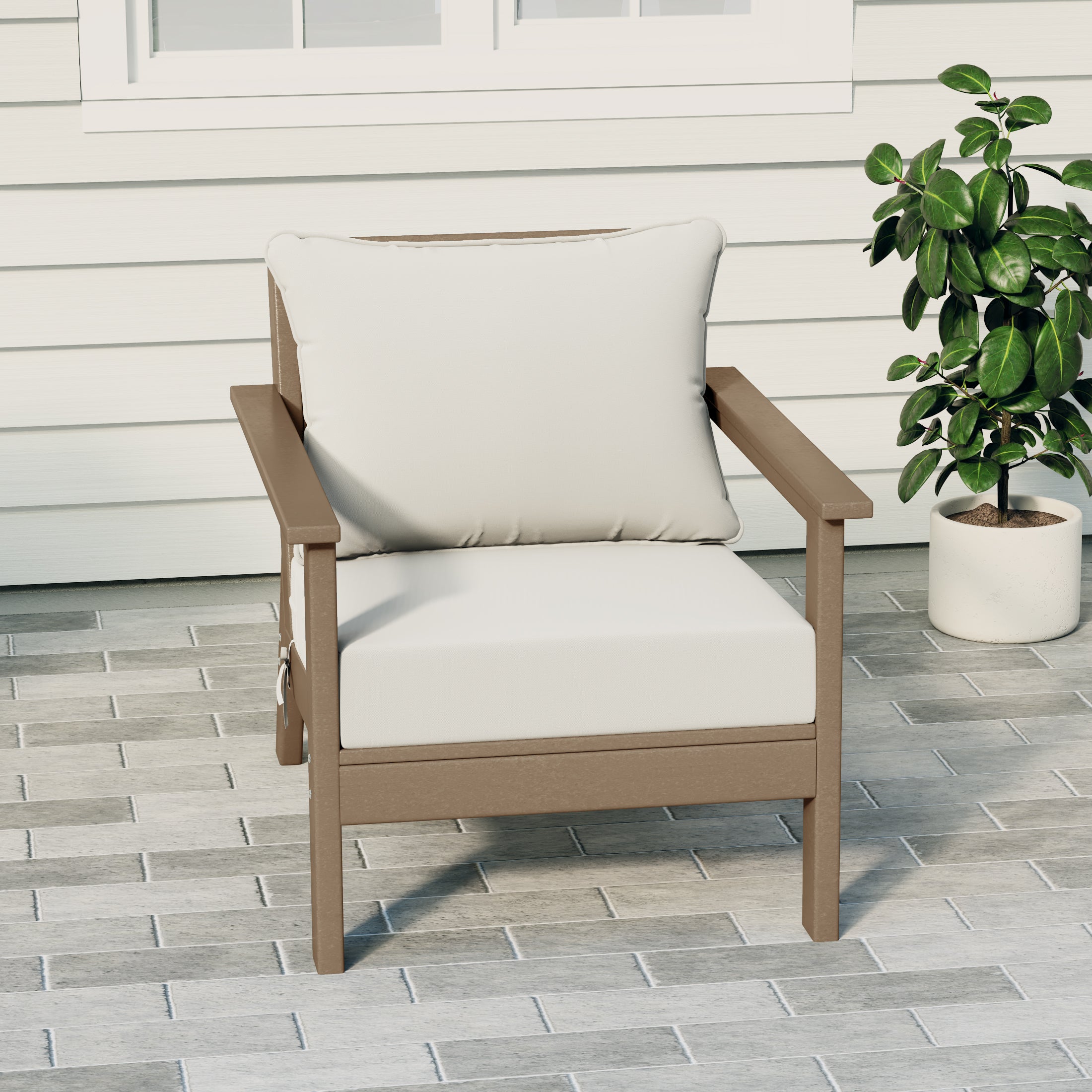 Portsmouth Outdoor Modern HDPE Patio Club Chair with Deep Seat Cushions
