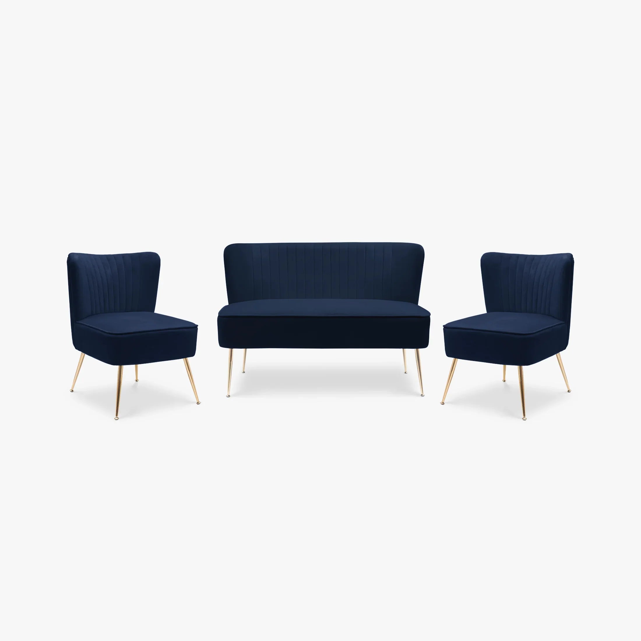 Alaia Mid Century Modern Tufted Velvet Loveseat Sofa and 22" Accent Chair 3-Piece Set