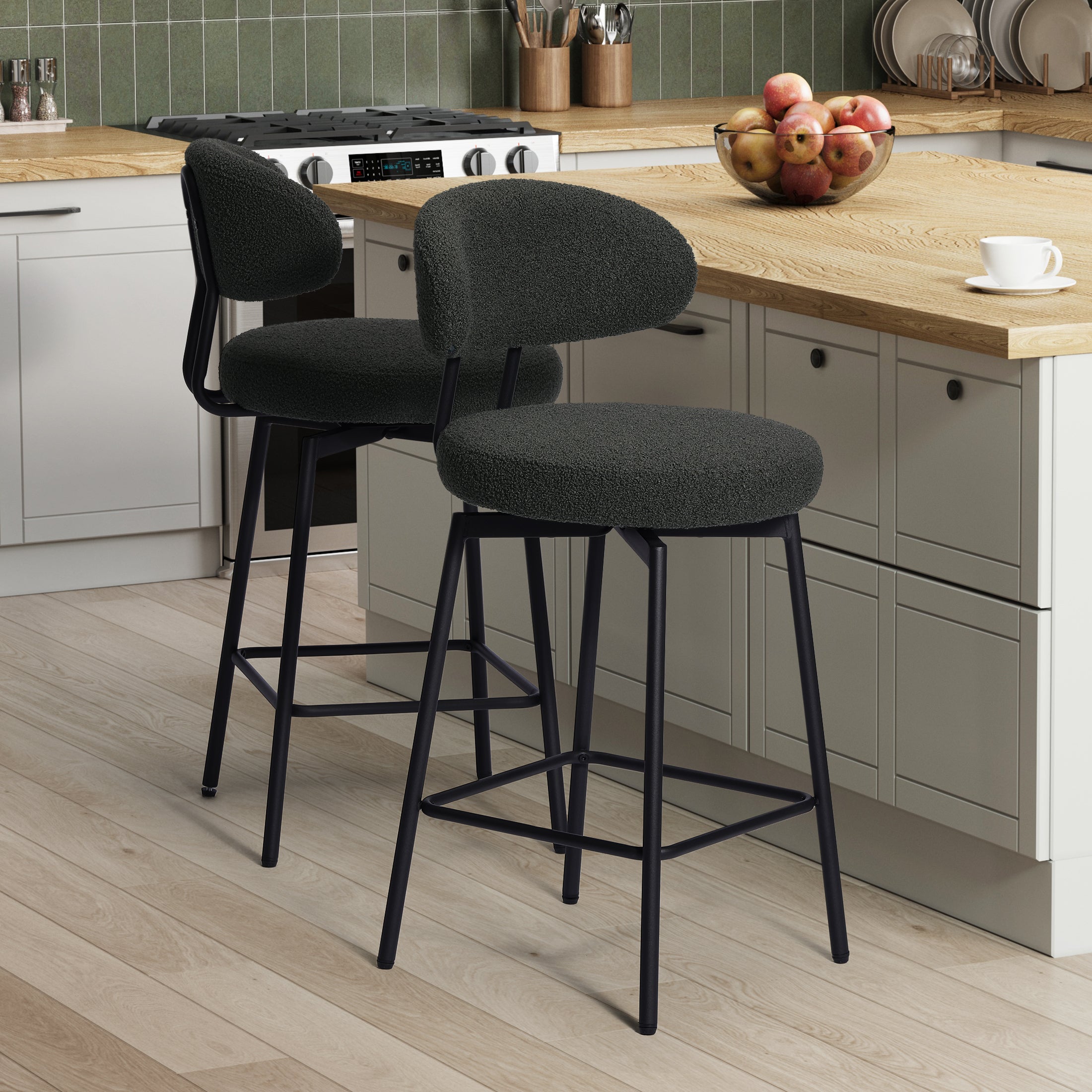 Celine Modern Upholstered Sherpa Fabric Counter Height Bar Stools with Back (Set of 2)