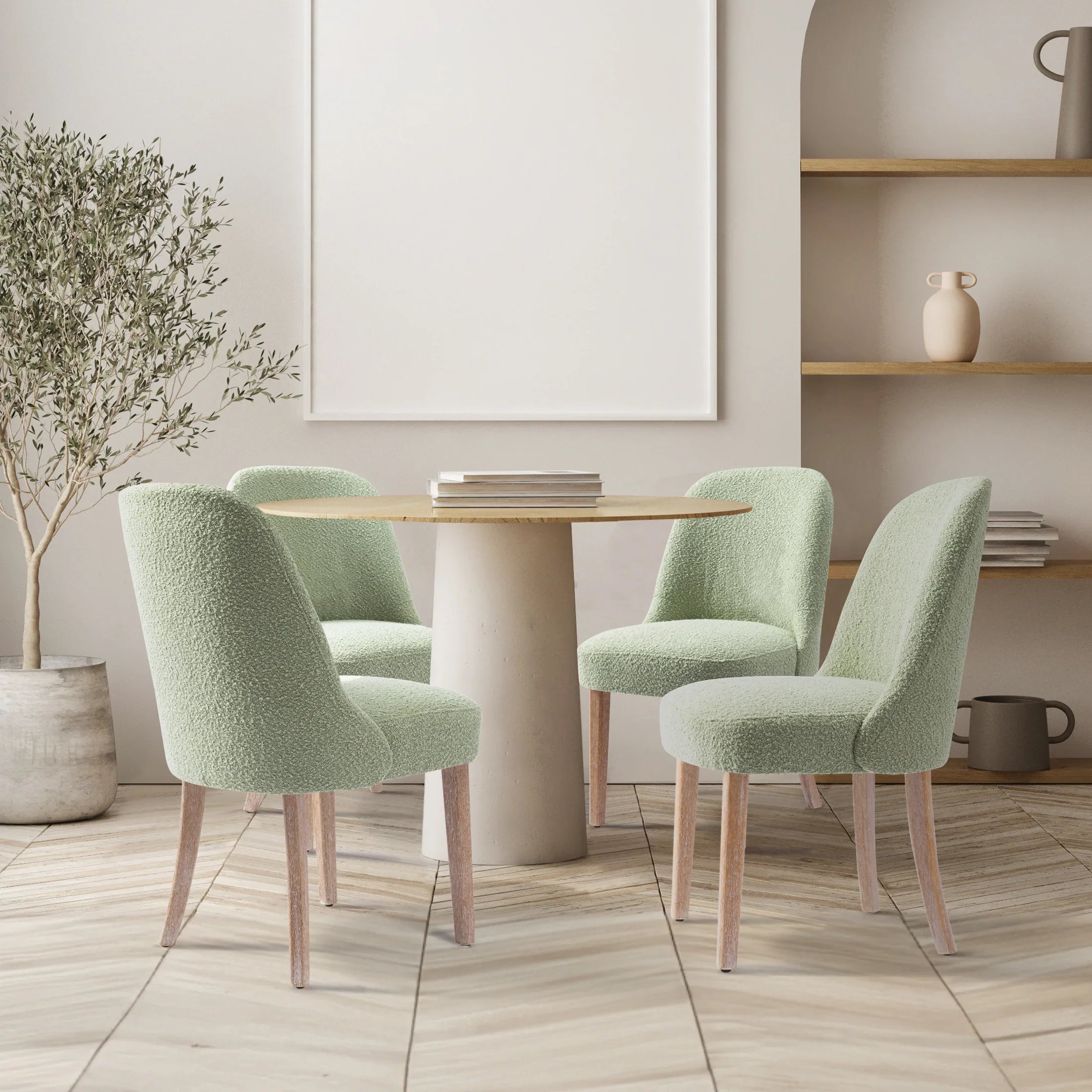 Amélie Mid-Century Modern Upholstered Boucle Dining Chair (Set of 4)