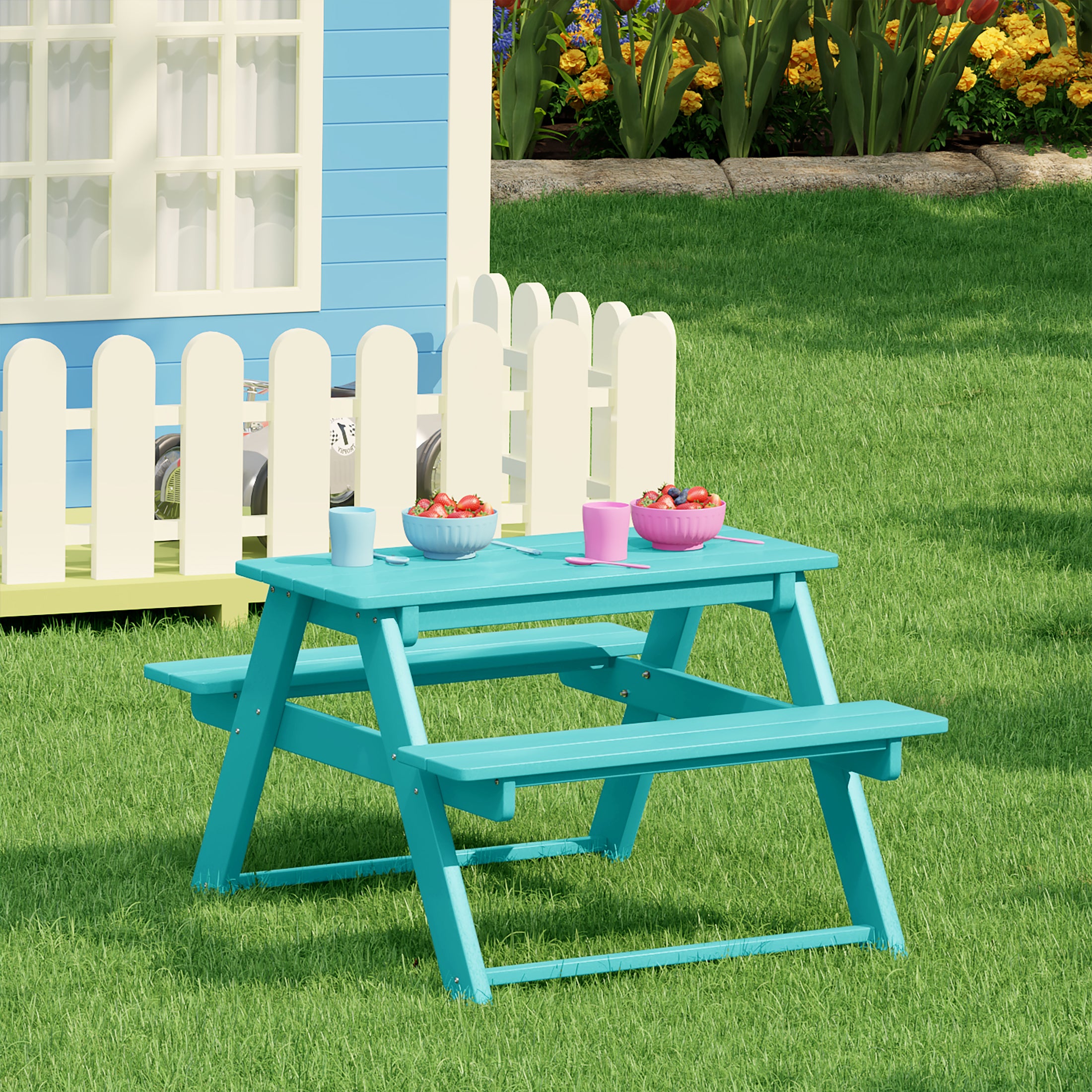 Paradise Outdoor Patio Kids HDPE Plastic Picnic Bench Table