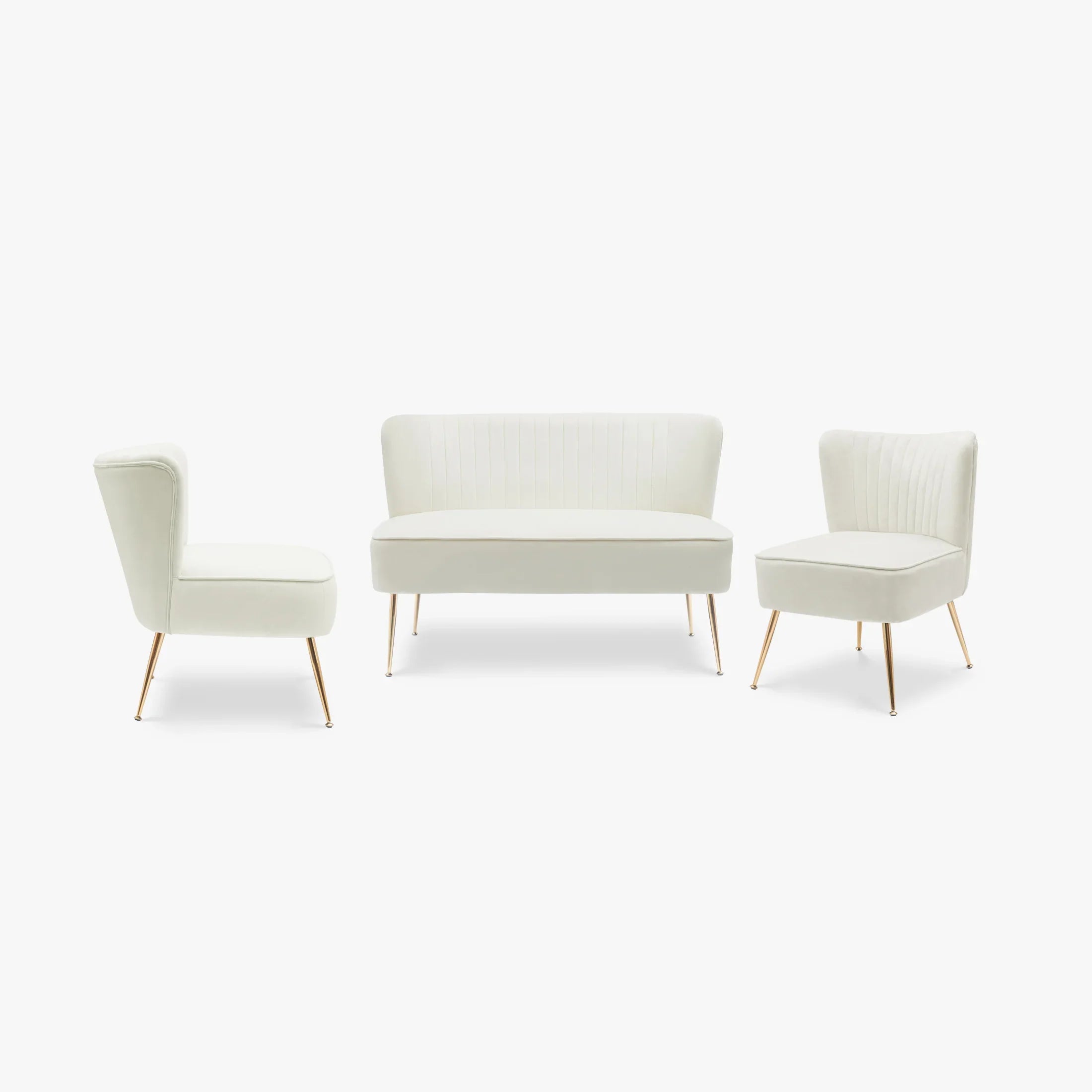 Alaia Mid Century Modern Tufted Velvet Loveseat Sofa and 22" Accent Chair 3-Piece Set