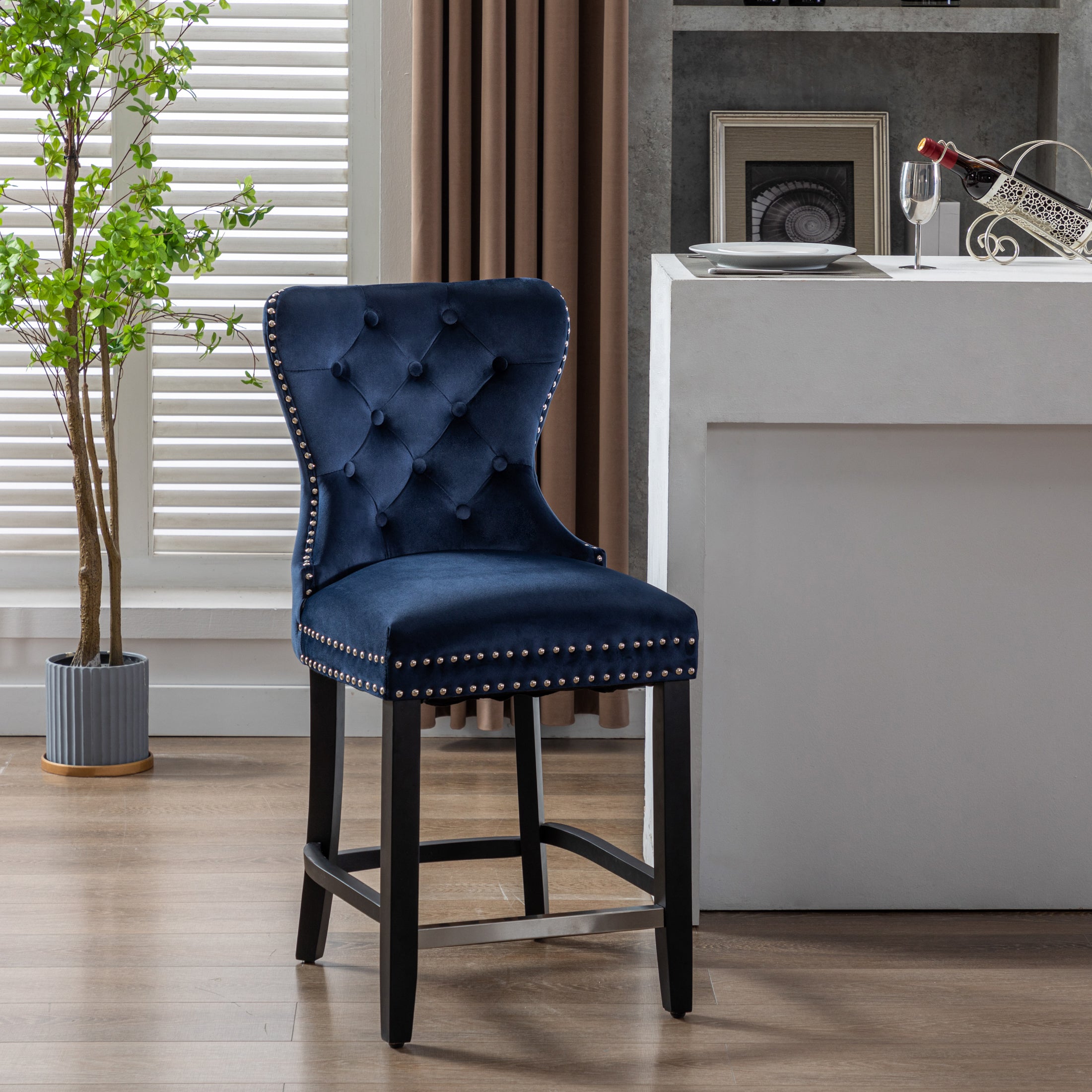 Hank 24" Tufted Velvet Counter Stool, Black