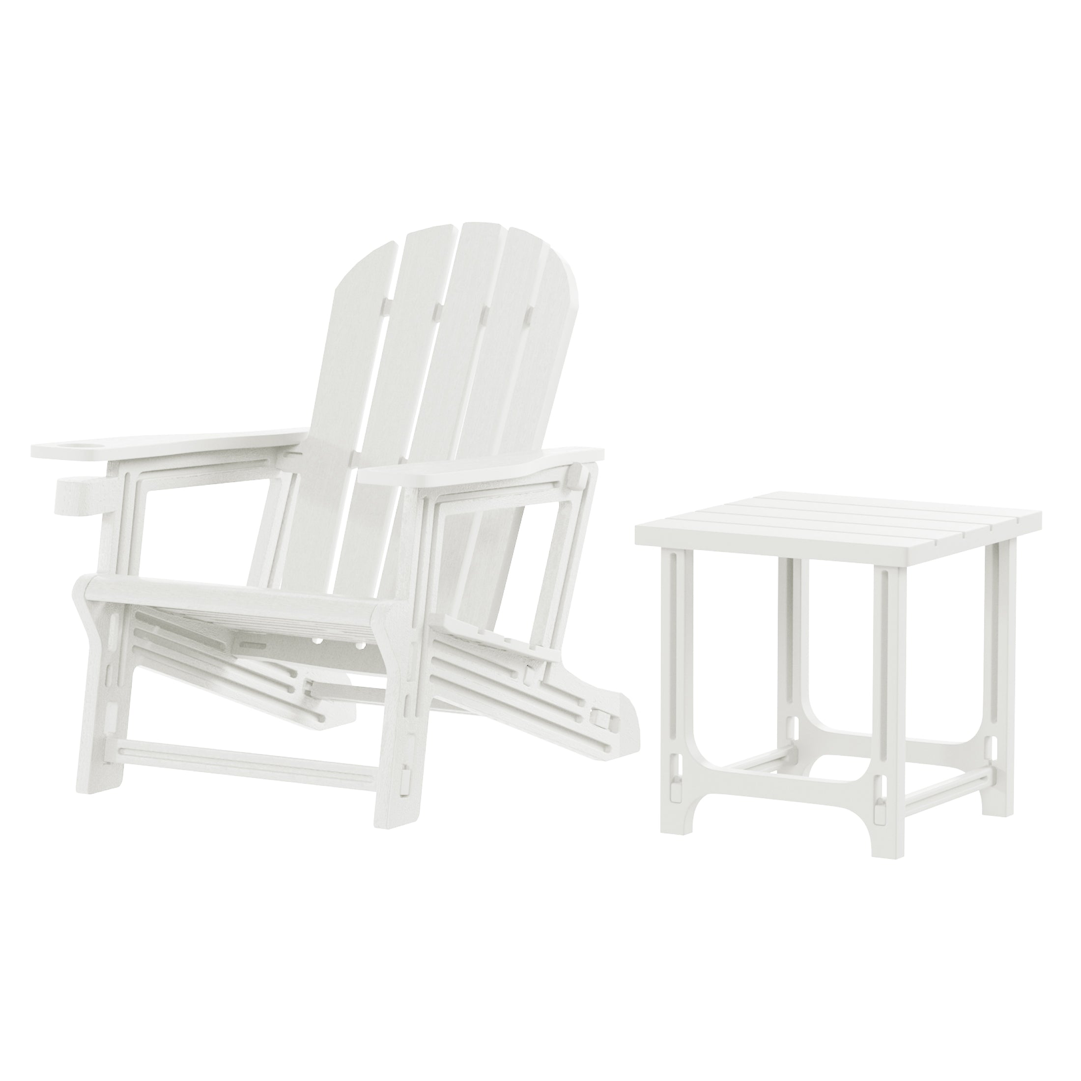 Cayman 2-Piece HDPE Plastic Adirondack Patio Chair With 18" Side Table Set